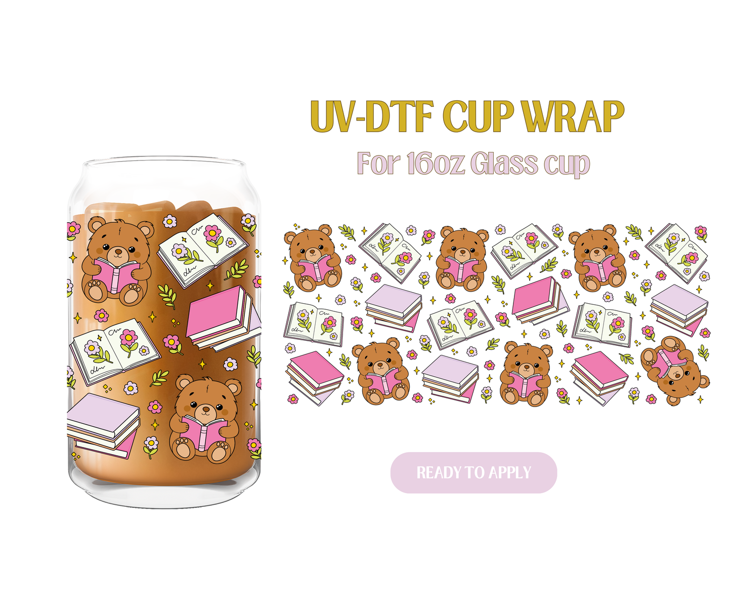 Adorbs Bookish Teddy Bear UV-DTF Wrap