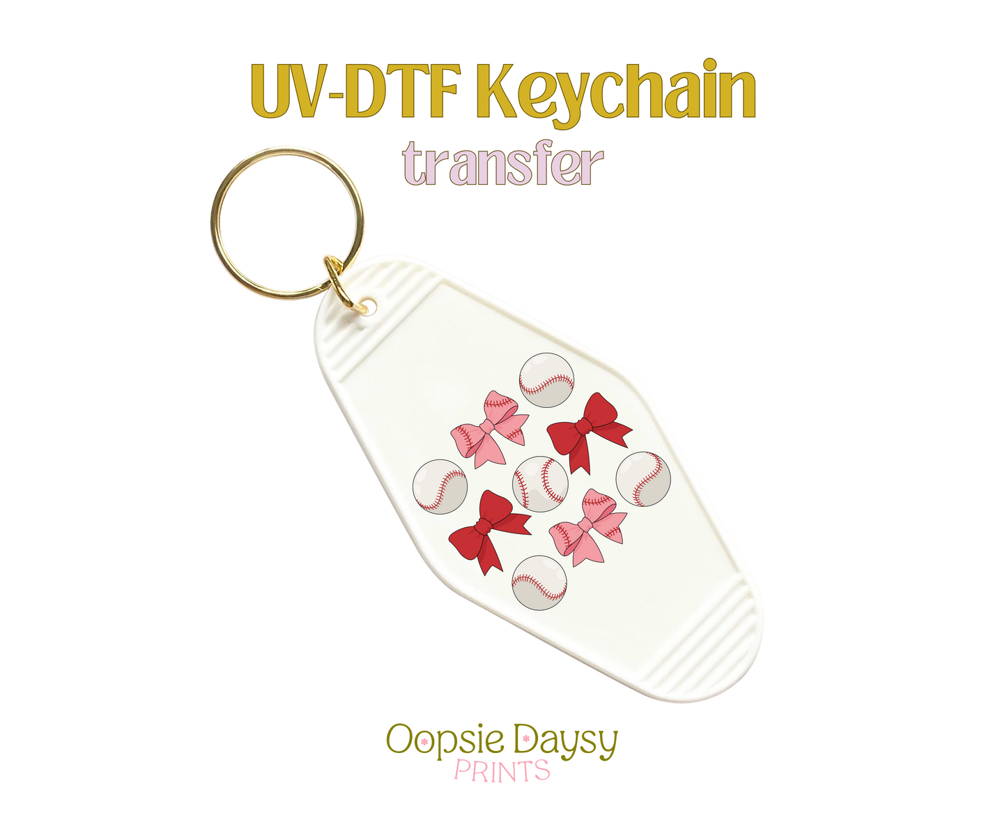 Baseball And Bows UV-DTF Keychain