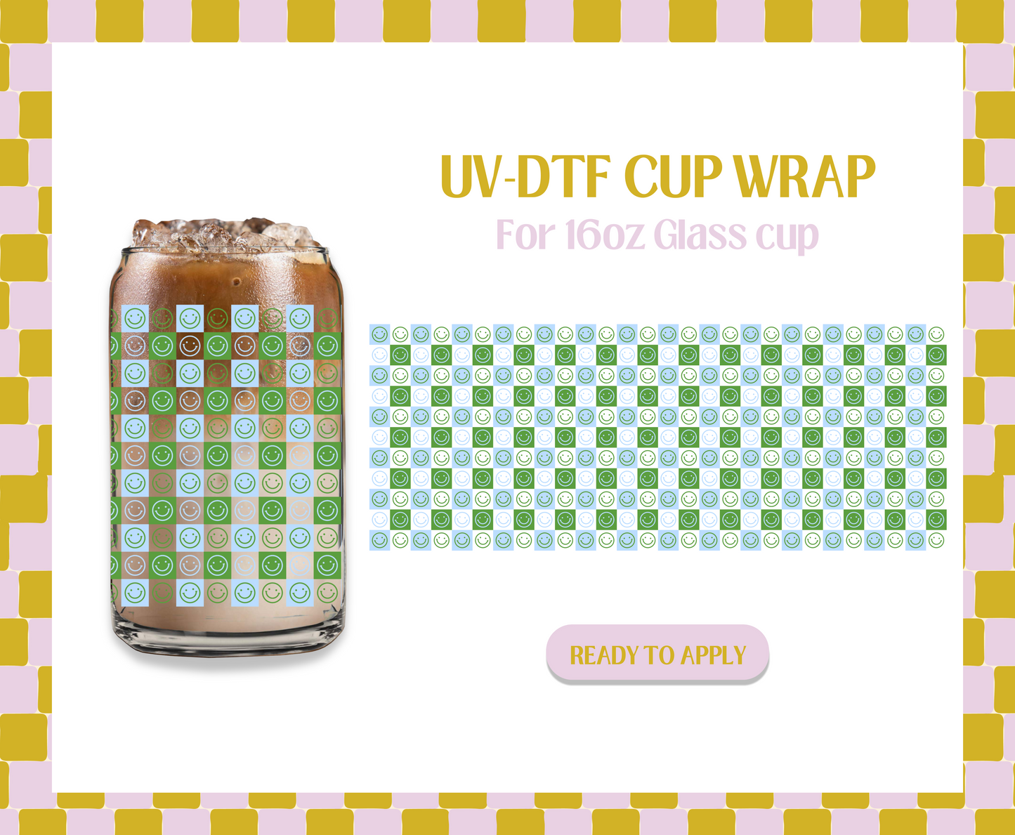 Blue checkered smileys UV-DTF Wrap