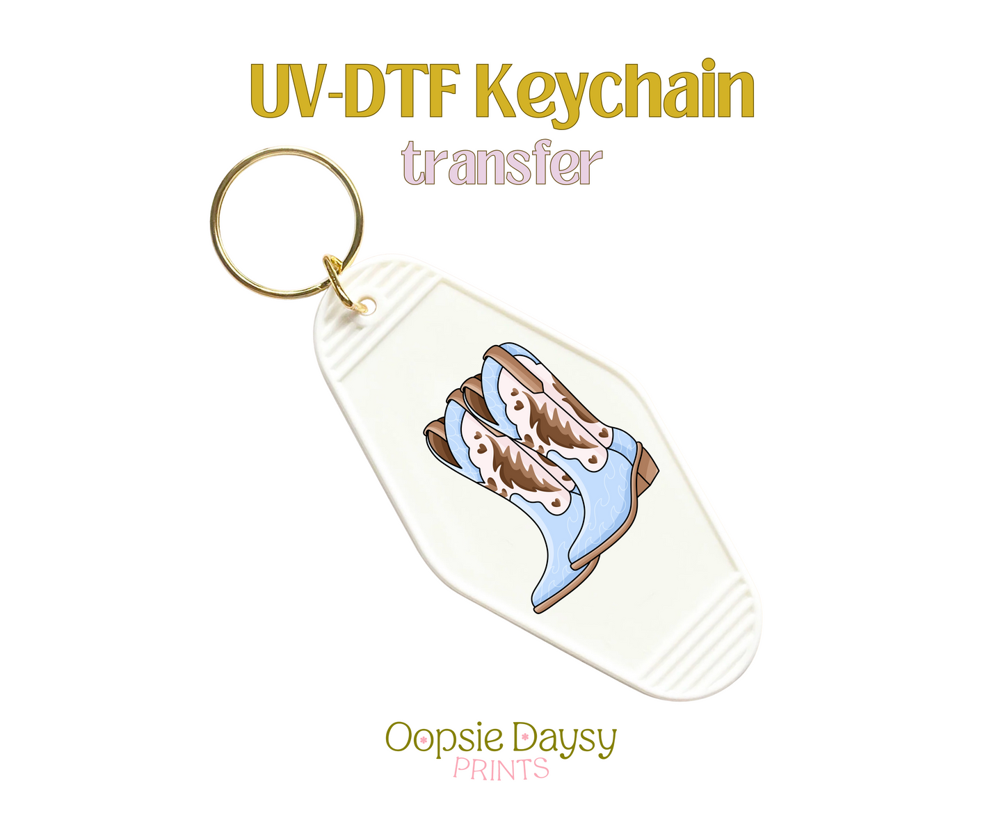 Blue Coastal Cowgirl Boots UV-DTF Keychain