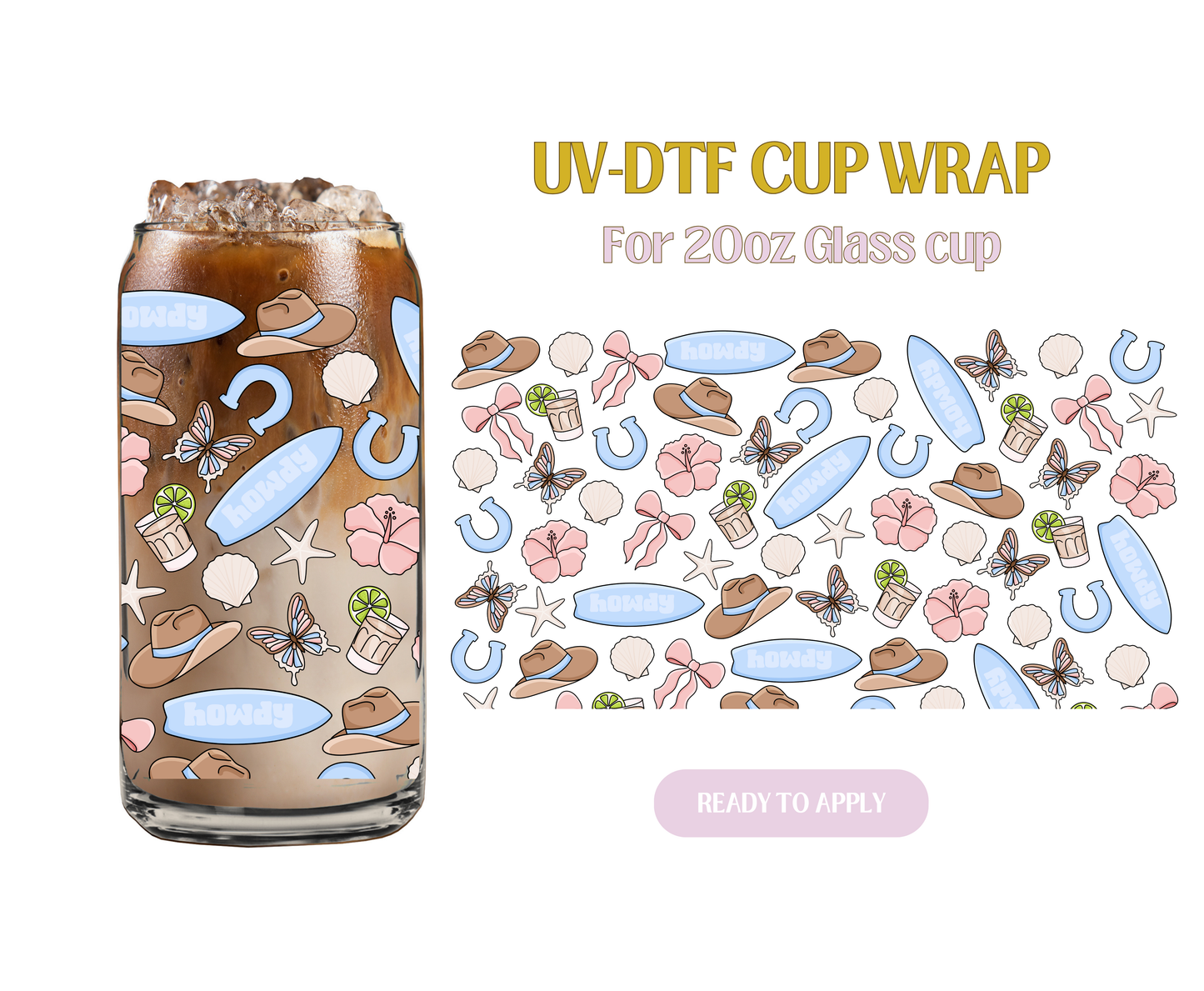 Blue Coastal Cowgirl 20oz UV-DTF Wrap