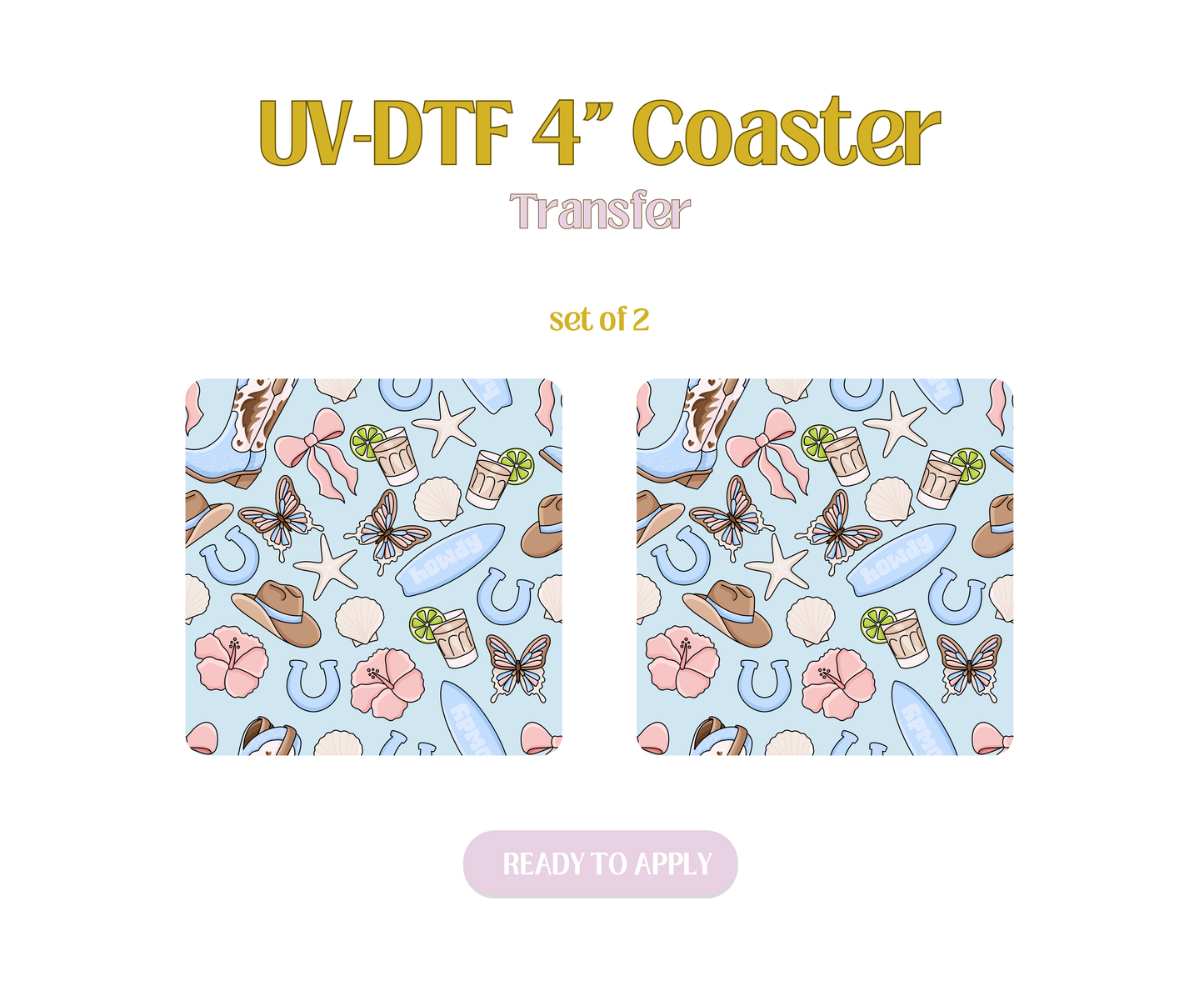 Blue Coastal Cowgirl UV-DTF 4" Coaster