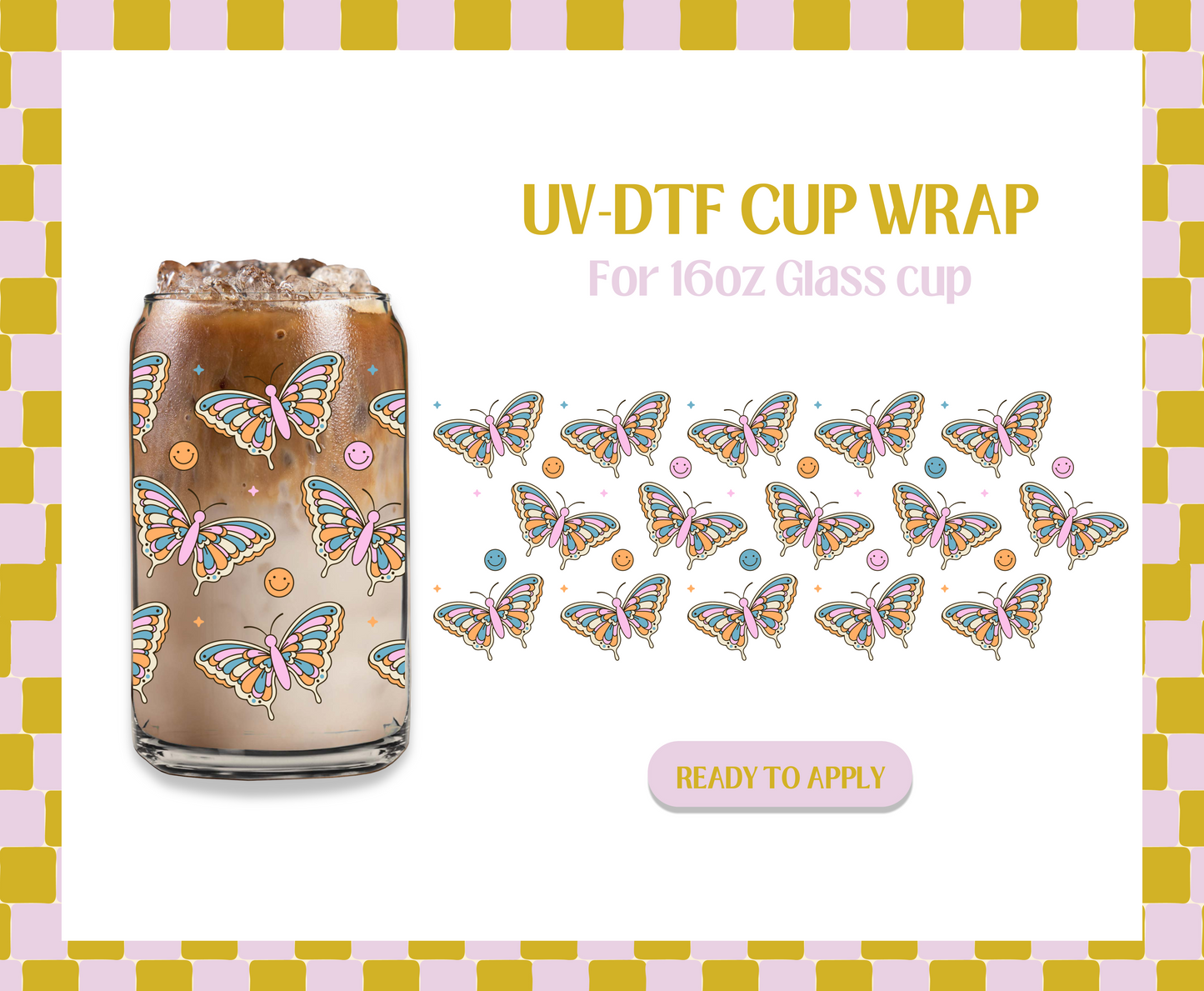 Blue retro moths UV-DTF Wrap