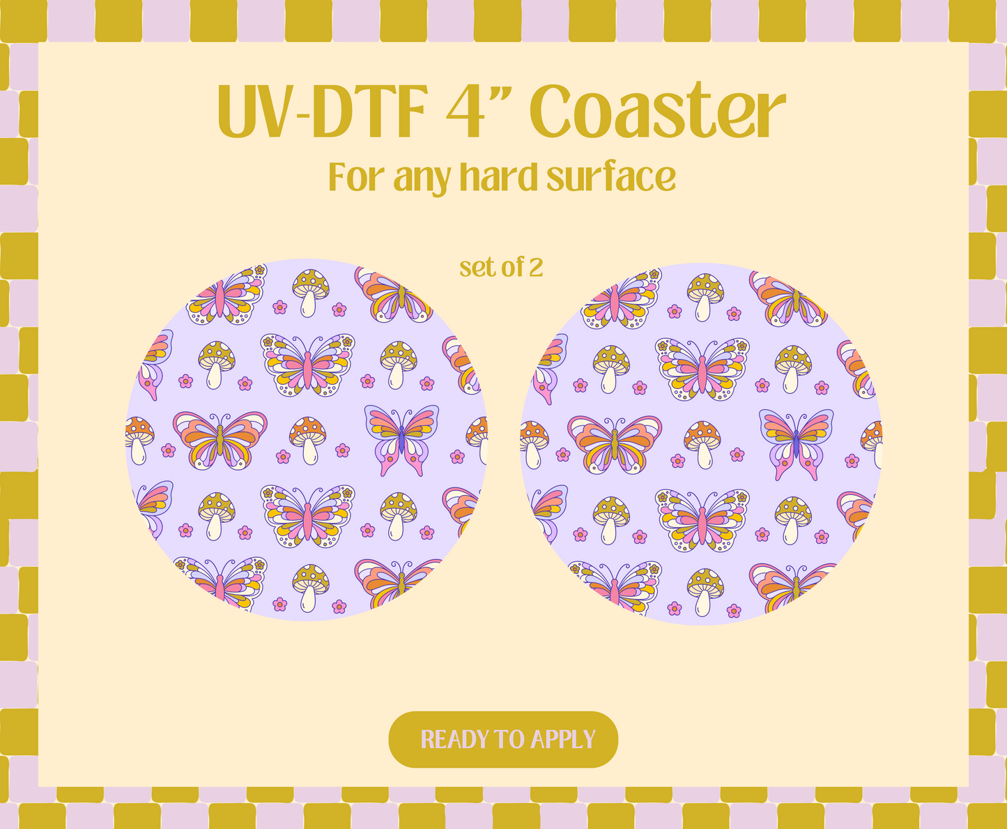 Boho Butterfly Mushies UV-DTF 4" Coaster
