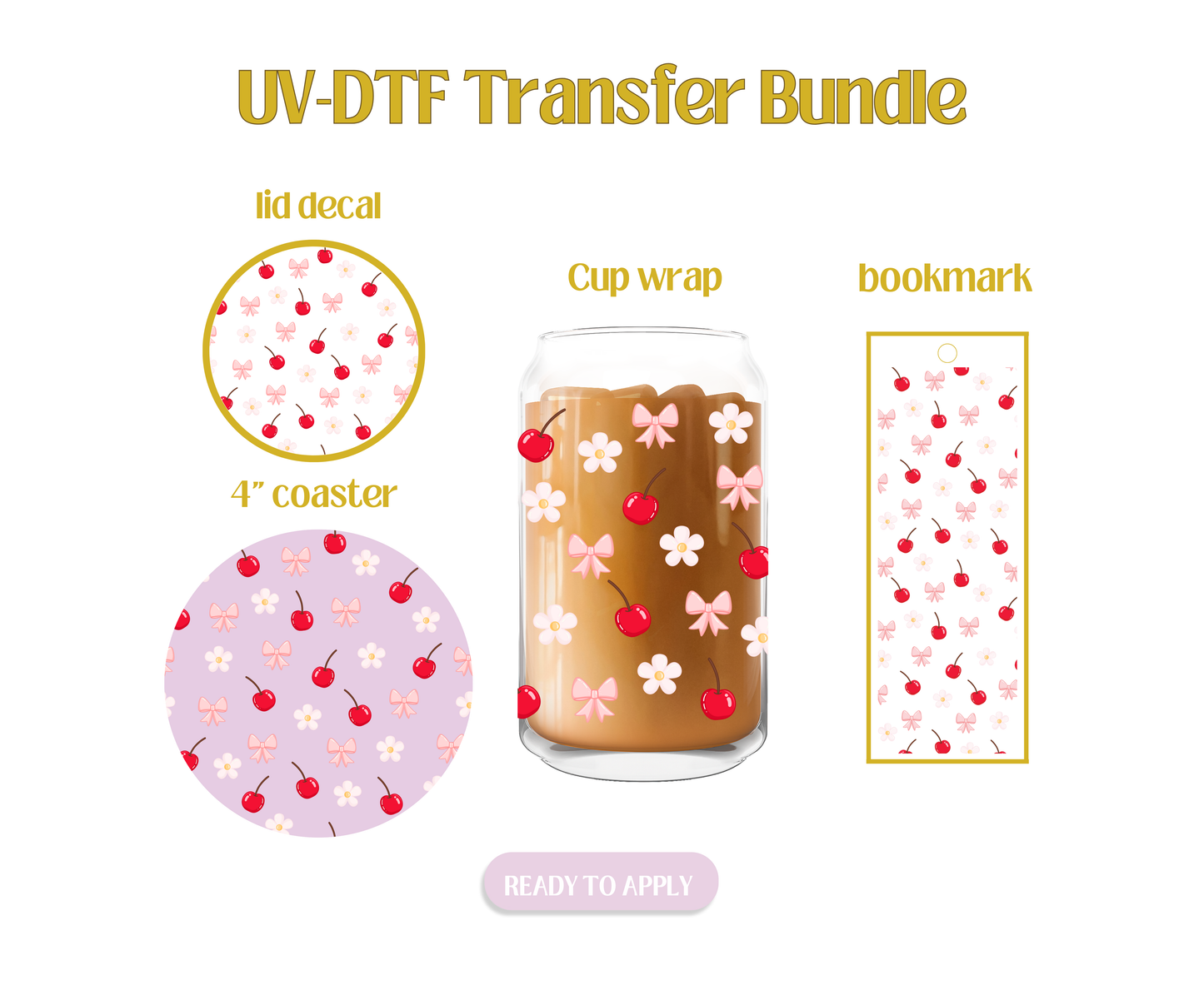 Cherry Daisy Light Pink UV-DTF Transfer Bundle