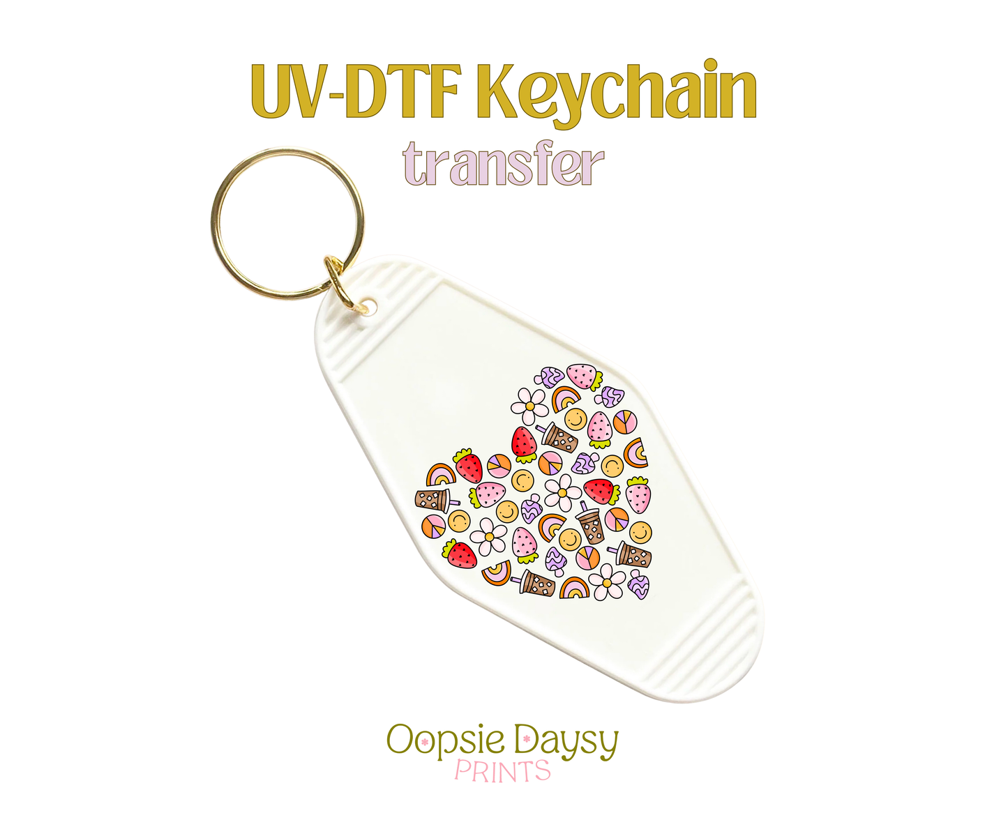 Coffee and Groovy Things Heart UV-DTF Keychain