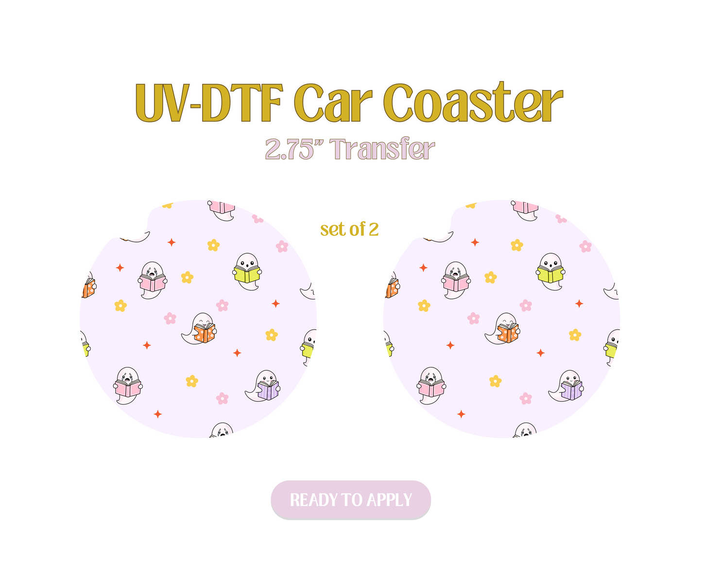 Colorful Bookish Ghosties UV-DTF Car Coaster