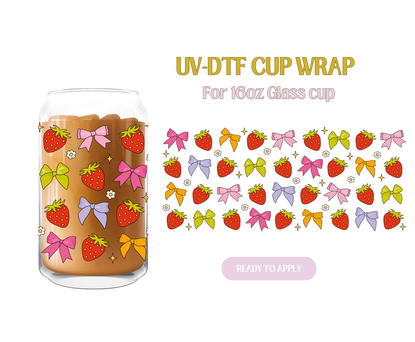 Colorful Strawberries and Bows UV-DTF Wrap
