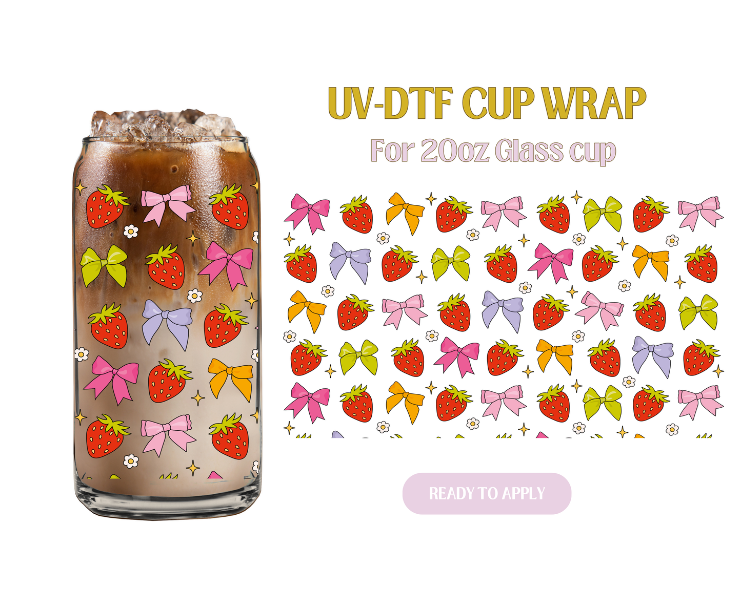Colorful Strawberries and Bows 20oz UV-DTF Wrap