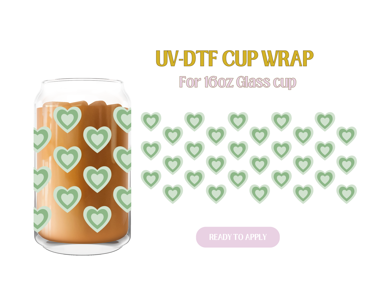 Cute Green Retro Hearts UV-DTF Wrap