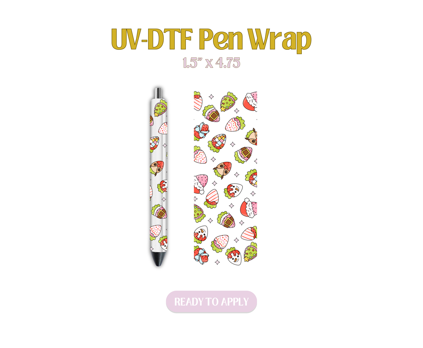Festive Holiday Strawberries UV-DTF Pen Wraps