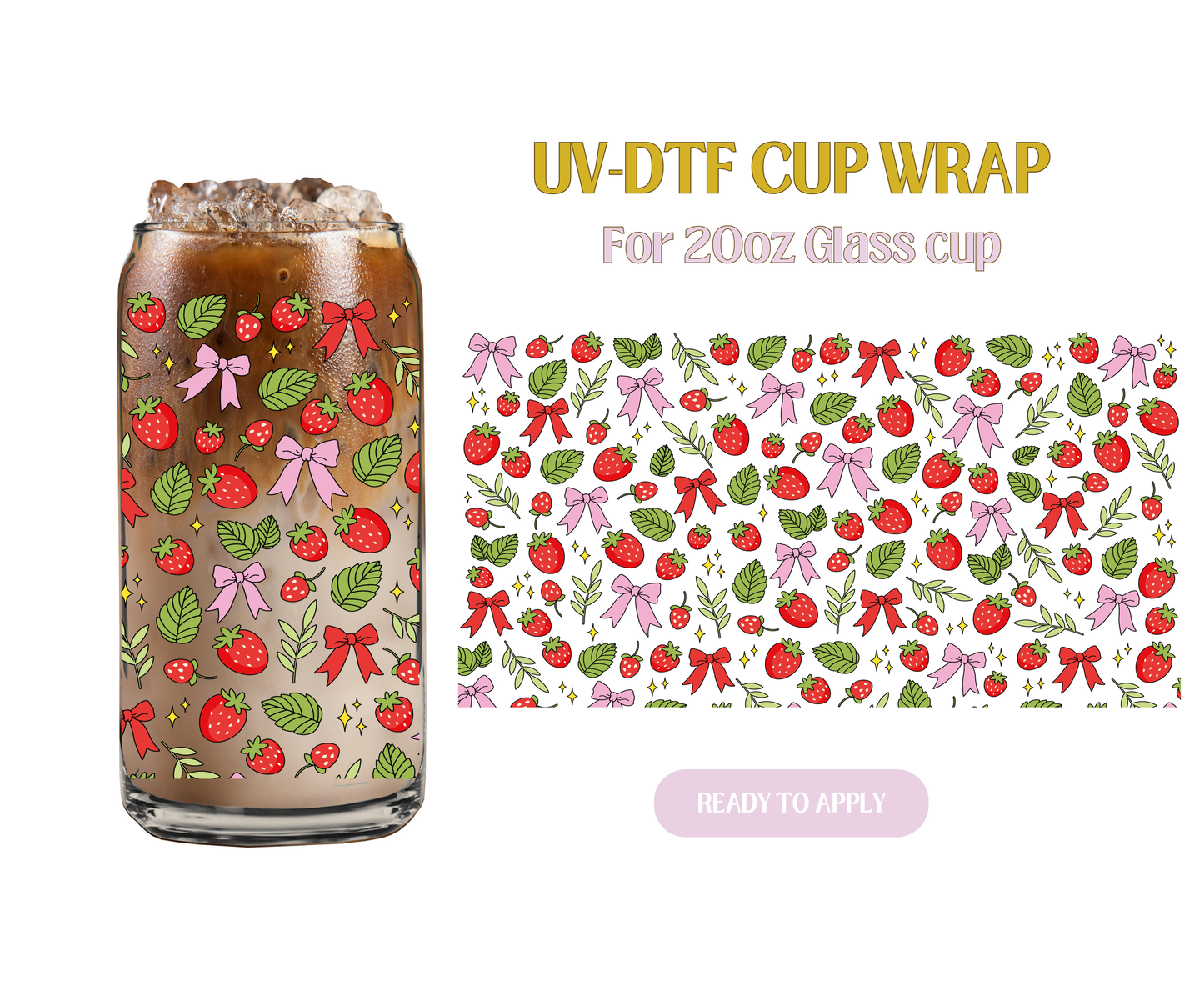 Garden Strawberries and Bows 20oz UV-DTF Wrap