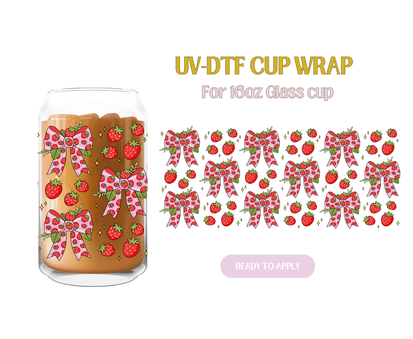 Garden Strawberry Pink Bow UV-DTF Wrap