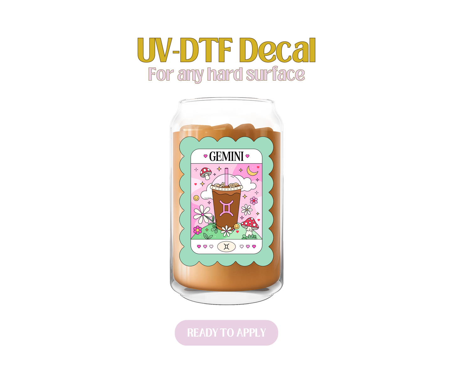 Gemini Teal Iced Coffee UV-DTF Decal