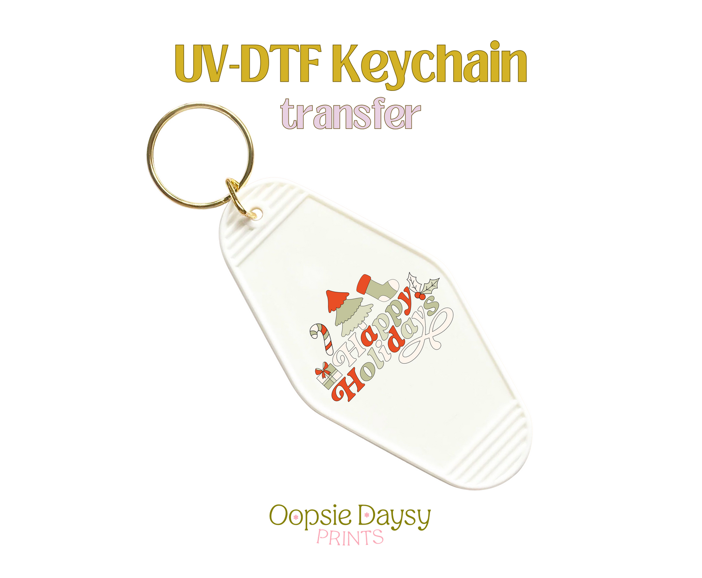 Happy Holidays green.red UV-DTF Keychain