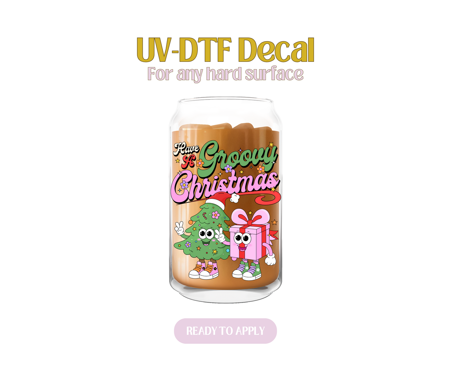 Have a Groovy Christmas Green & Pink UV-DTF Decal