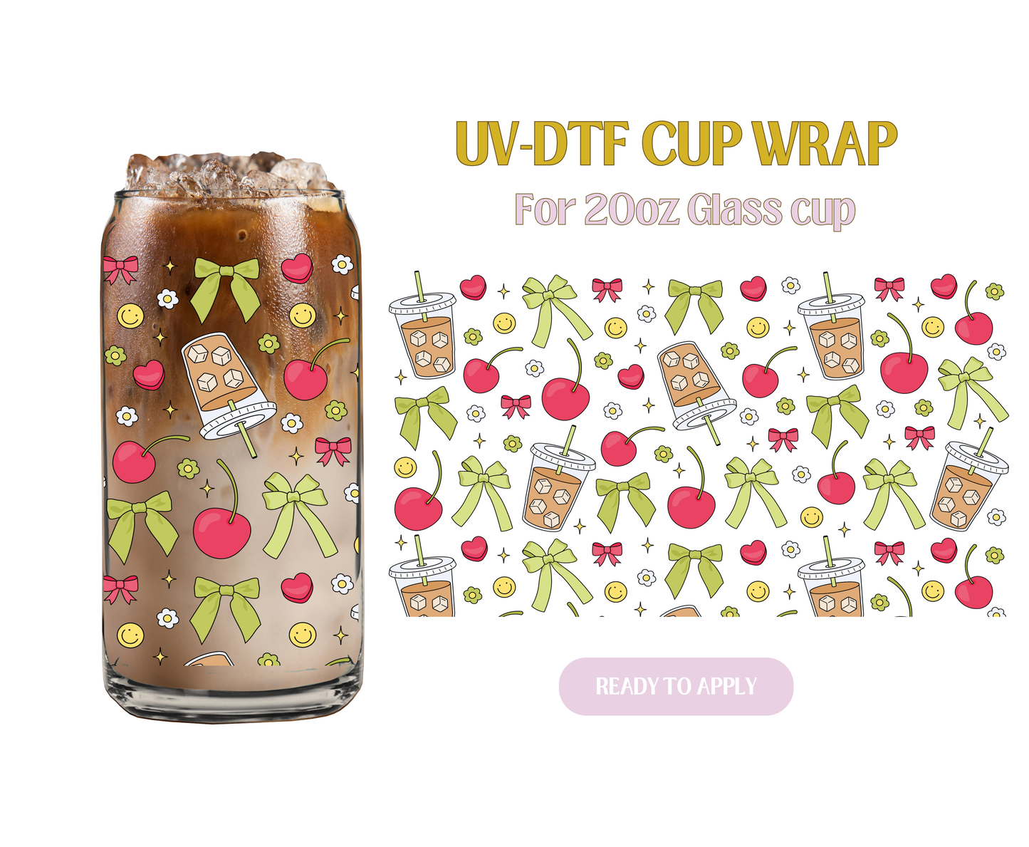 Iced Coffee & Cherries 20oz UV-DTF Wrap