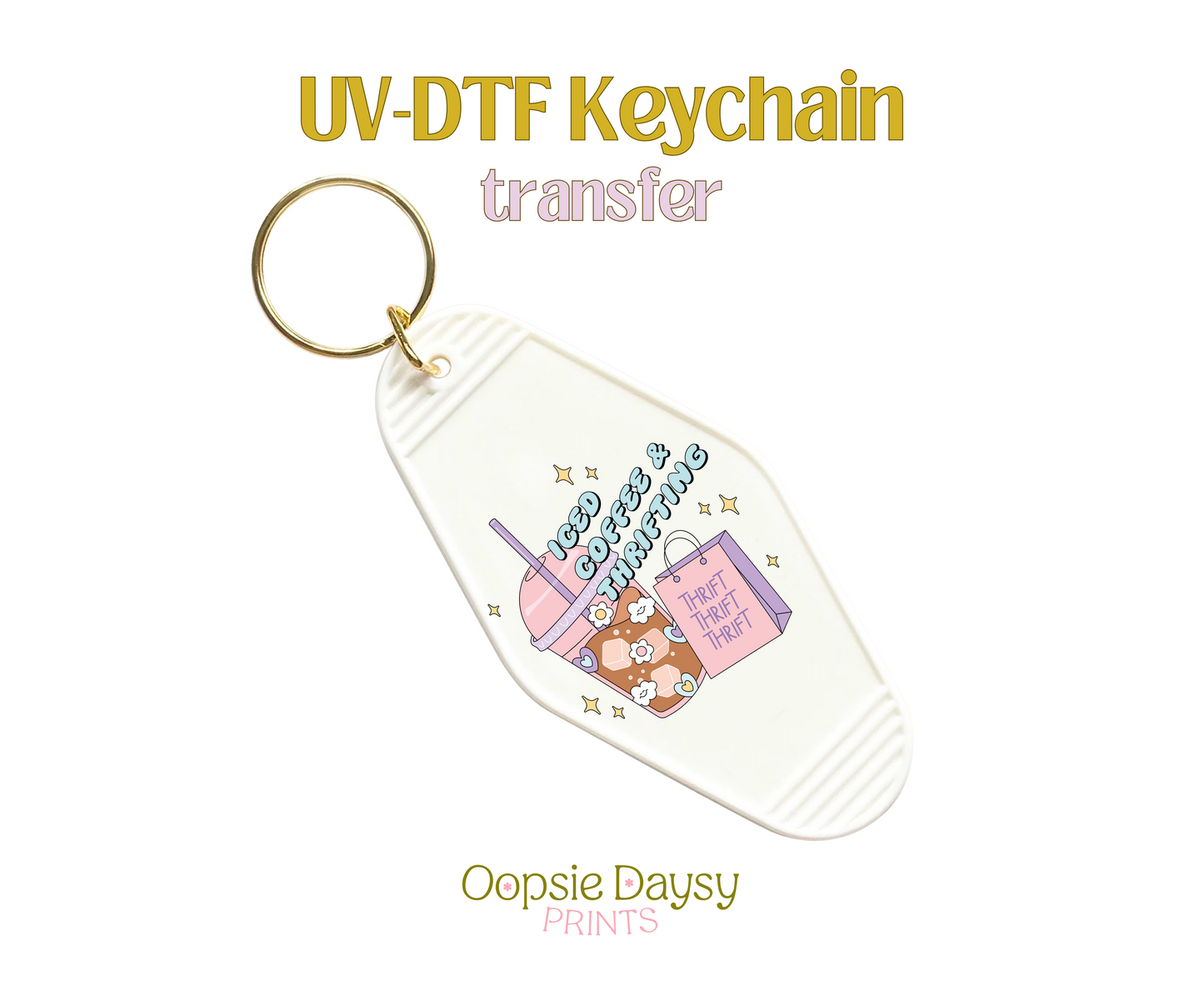 Iced n Coffee Thrifting UV-DTF Keychain