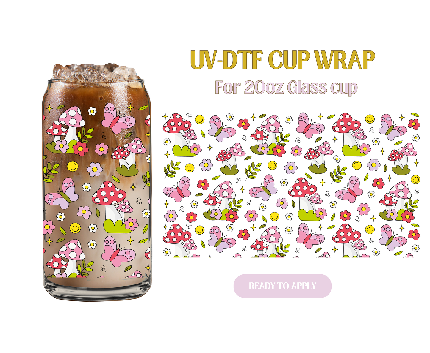 Mushroom & Butterflies 20oz UV-DTF Wrap