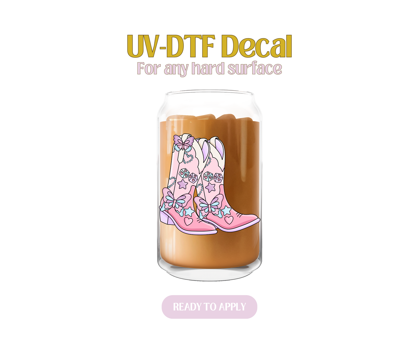 Pastel Butterfly Glitz Cowgirl Boots UV-DTF Decal
