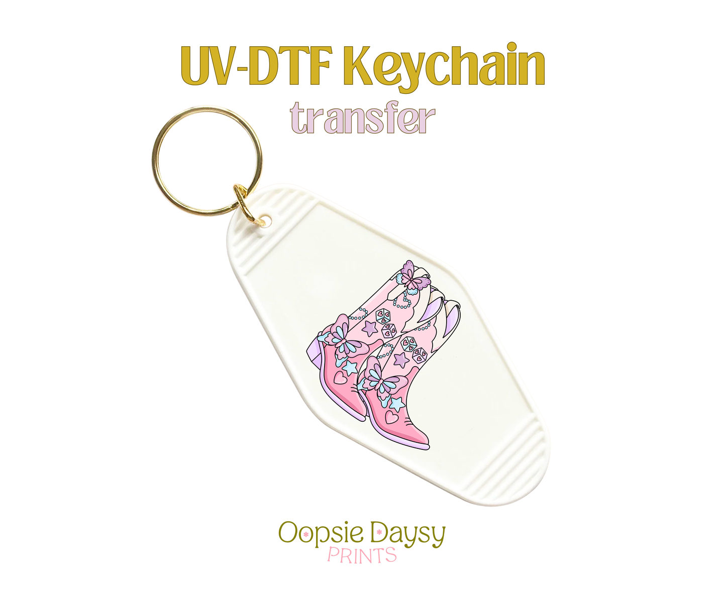 Pastel Butterfly Glitz Cowgirl Boots UV-DTF Keychain