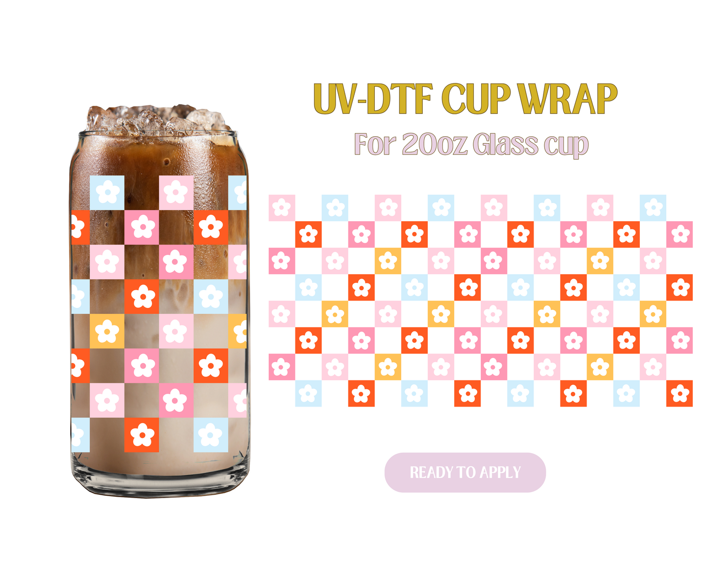 Pink Flower Checks 20oz UV-DTF Wrap