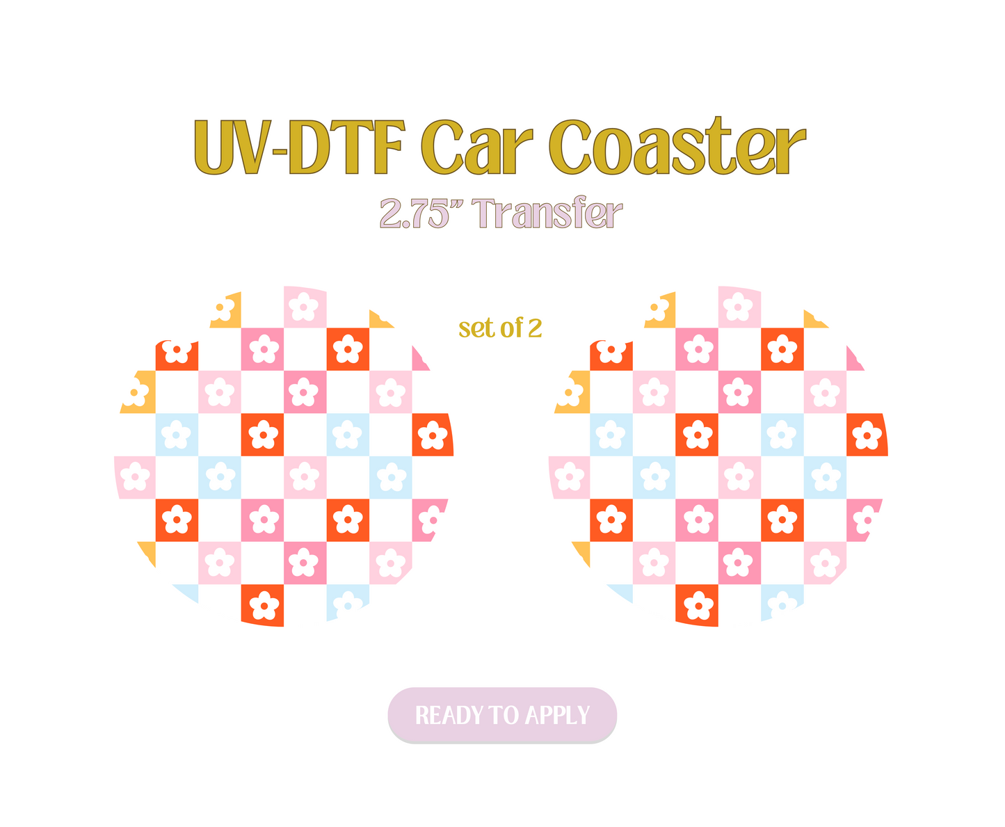 Pink Flower Checks UV-DTF Car Coaster
