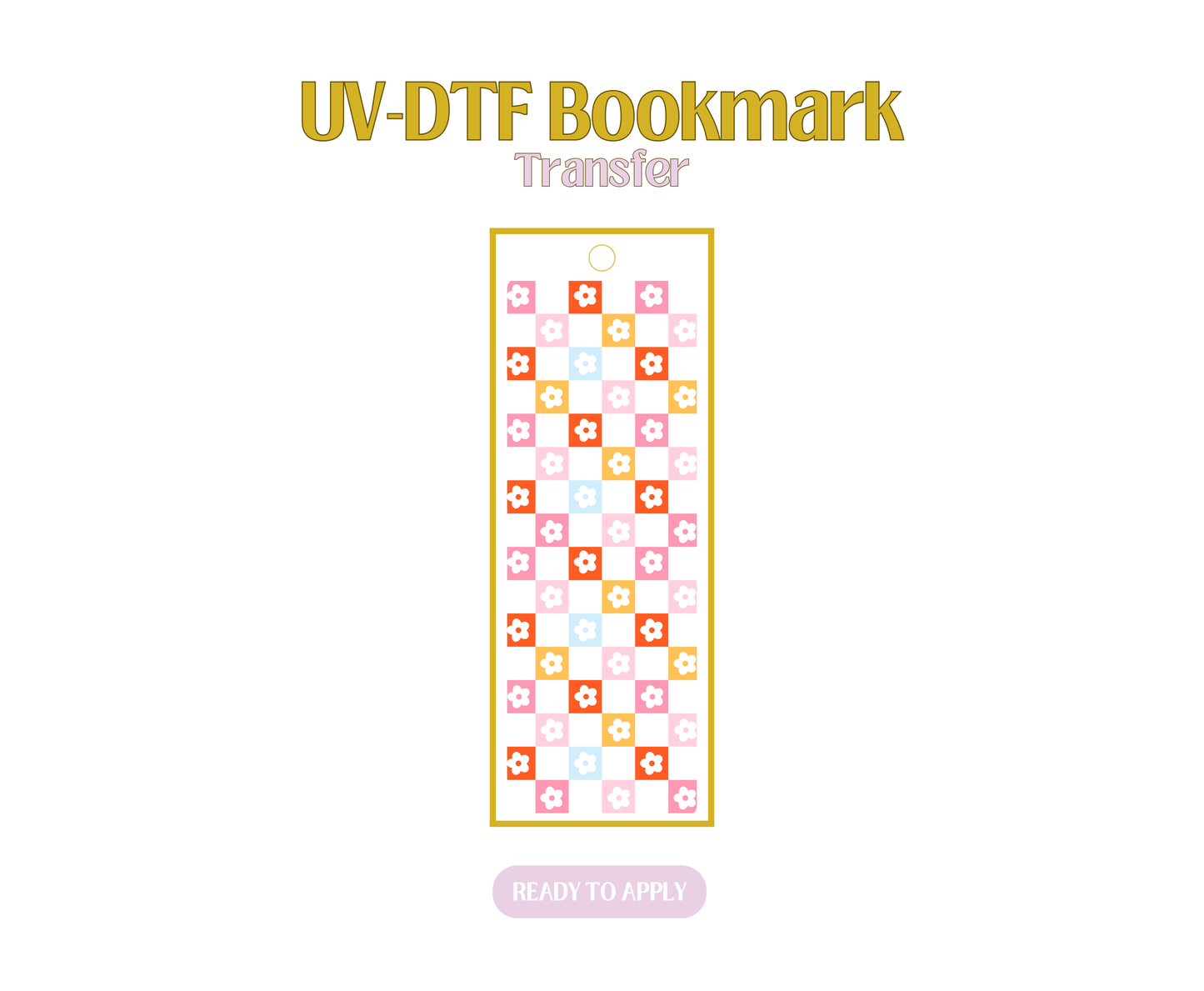 Pink Flower Checks UV-DTF Bookmark