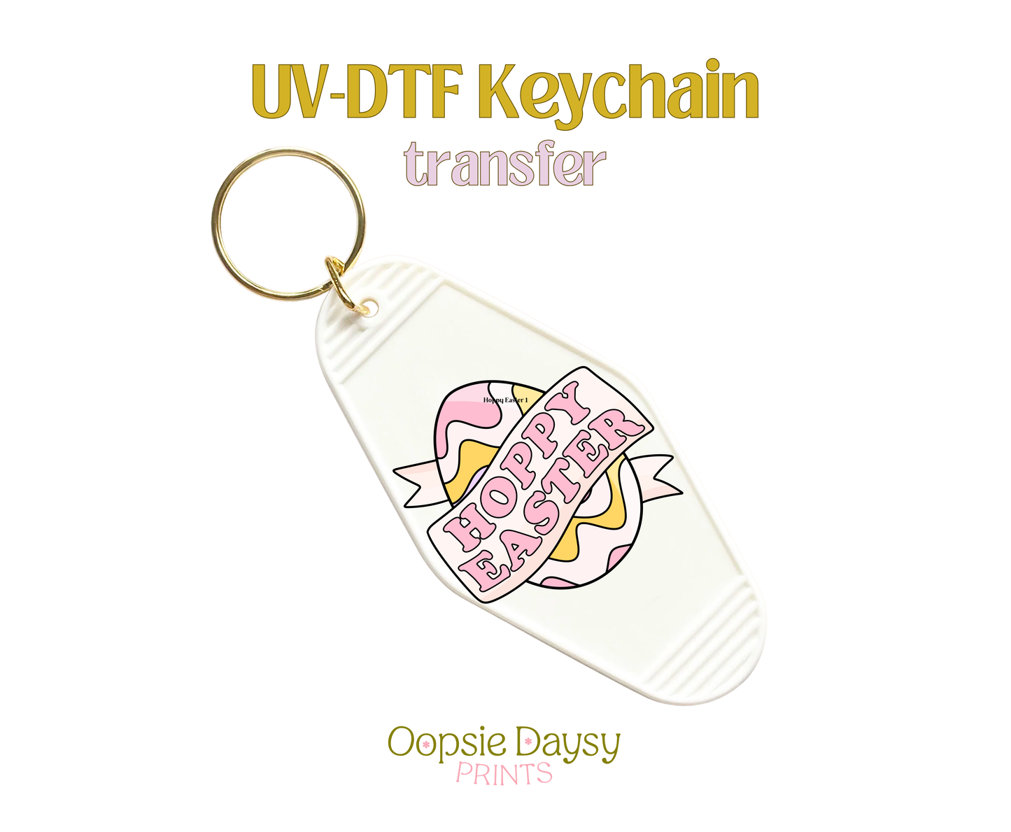 Pink Wavy Hoppy Easter UV-DTF Keychain