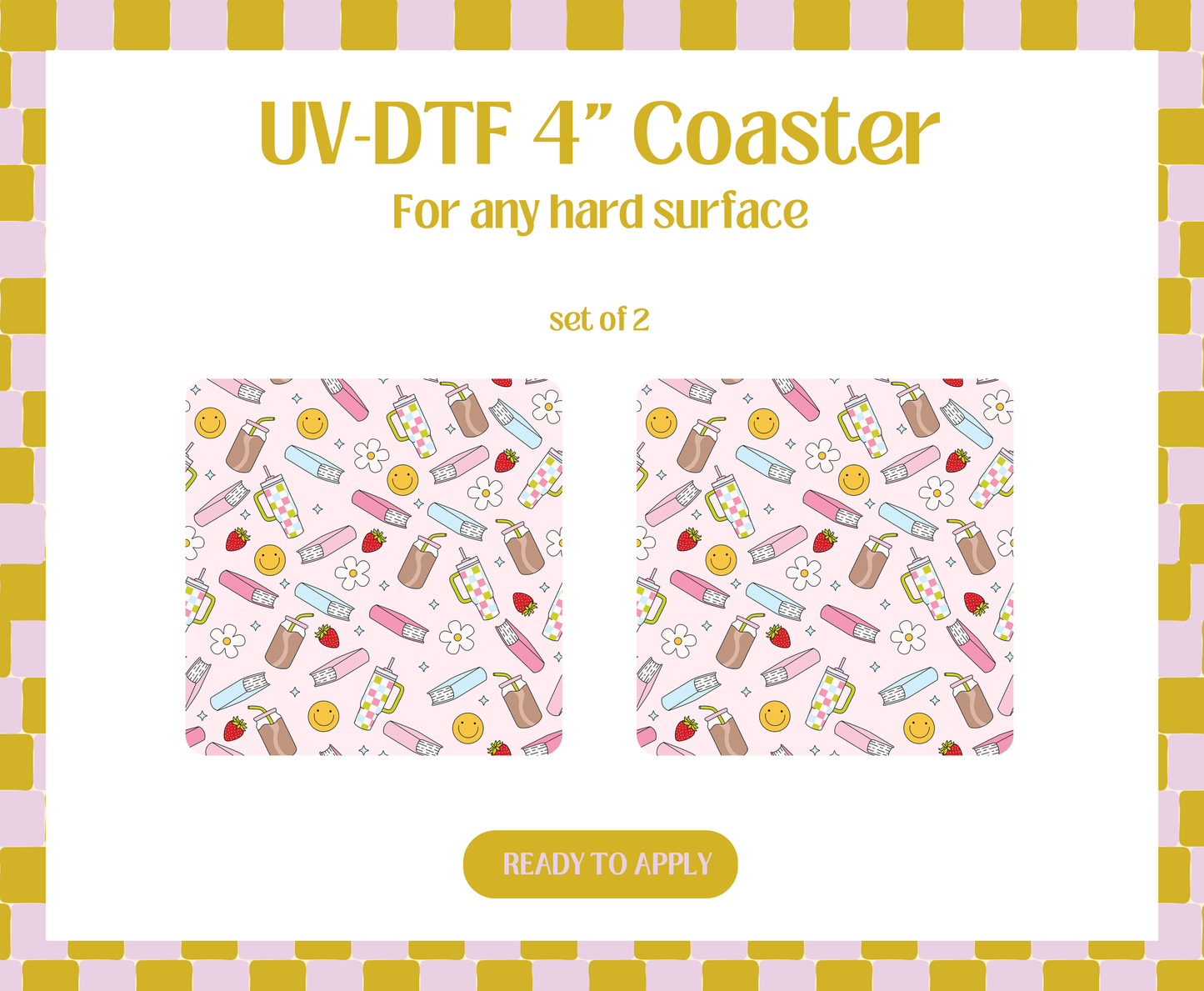Pink books and drinks UV-DTF 4" Coaster