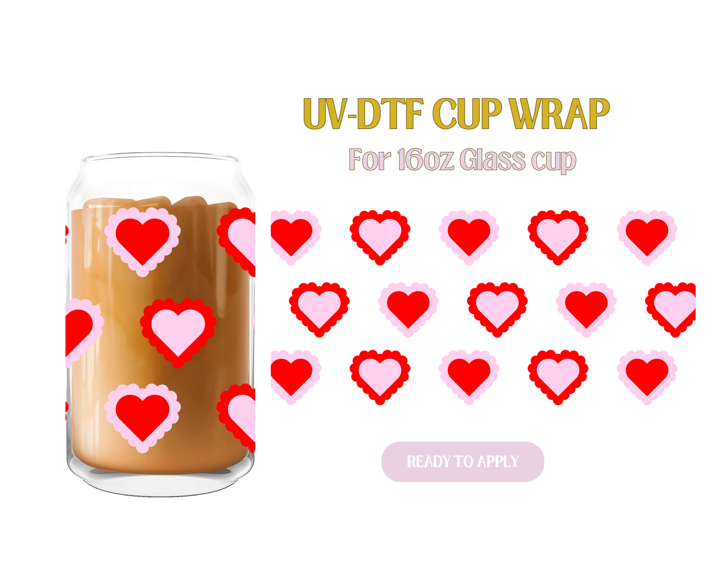 Pink and Red Lace Hearts UV-DTF Wrap