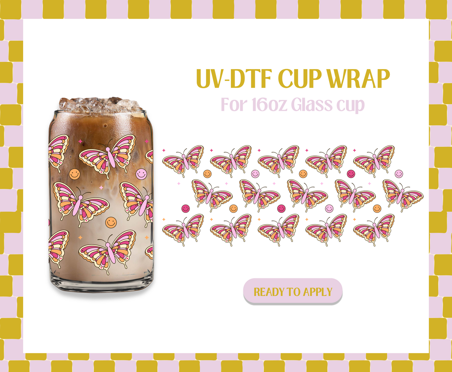 Pink retro moths UV-DTF Wrap