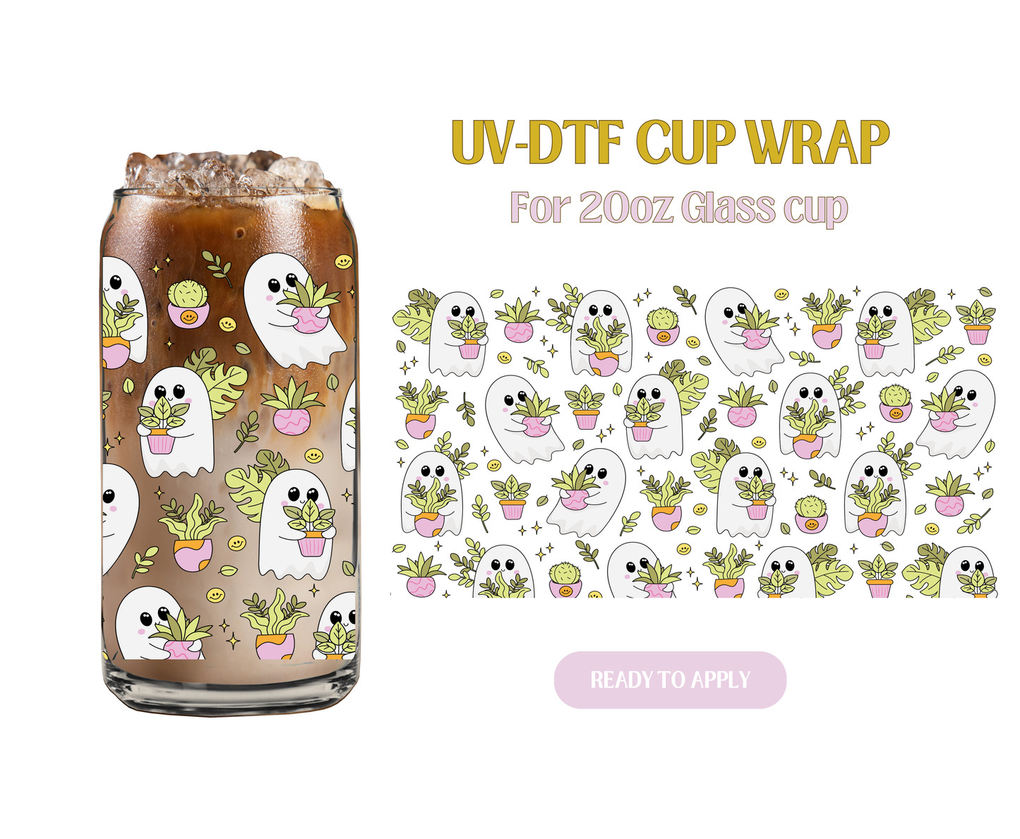 Plants and Cute Ghosties 20oz UV-DTF Wrap