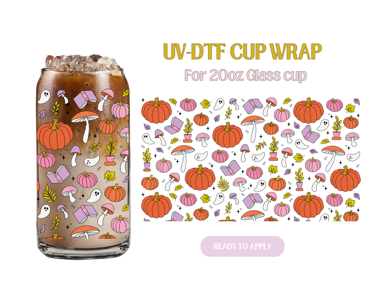 Pumpkins Books Ghosts 20oz UV-DTF Wrap