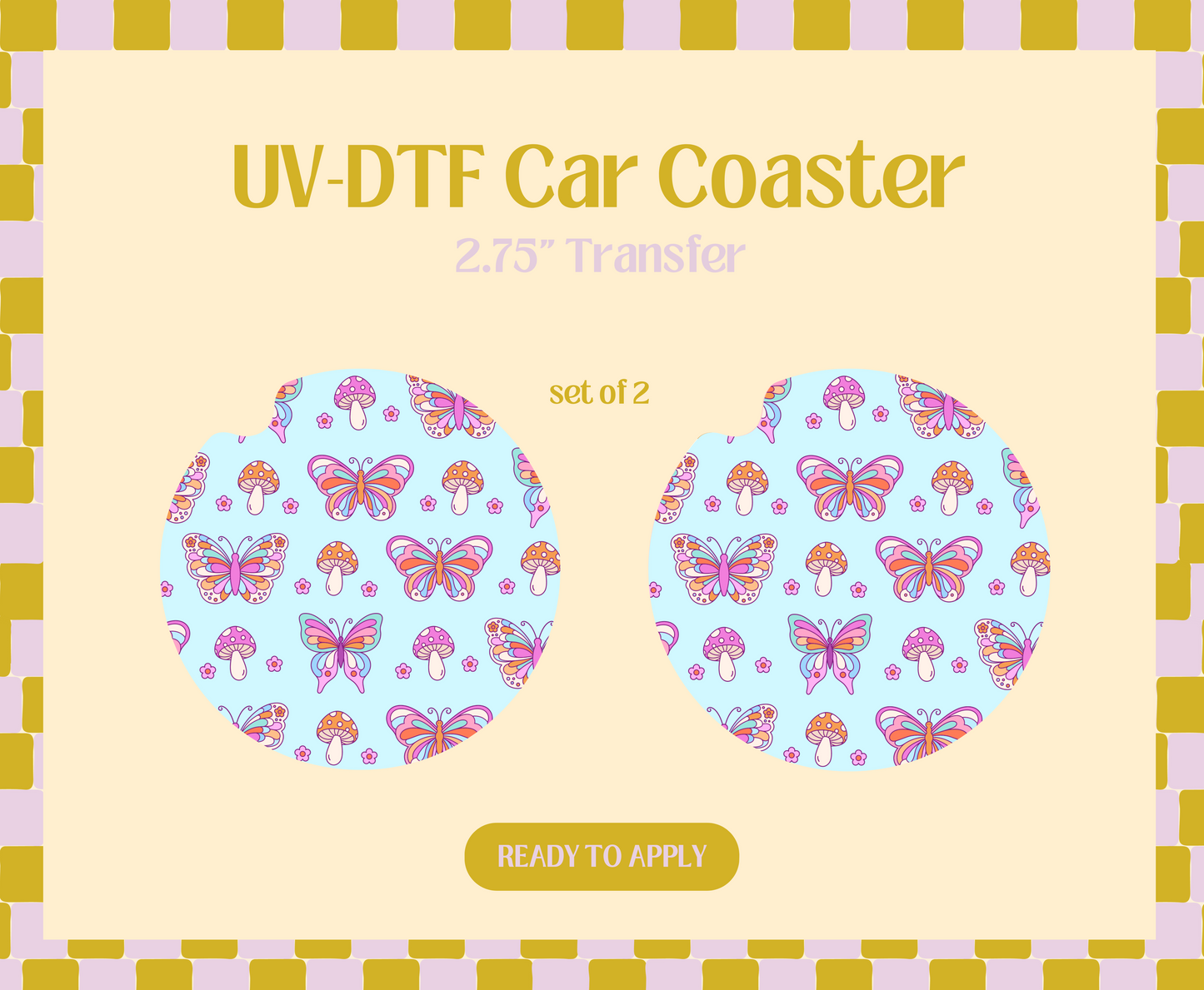 Retro Butterfly Mushies UV-DTF Car Coaster