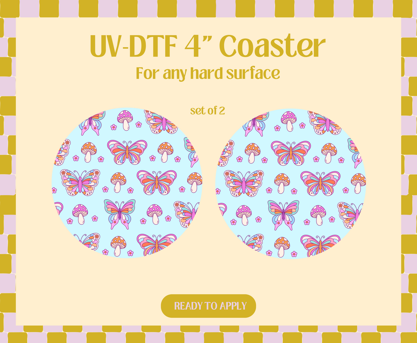 Retro Butterfly Mushies UV-DTF 4" Coaster