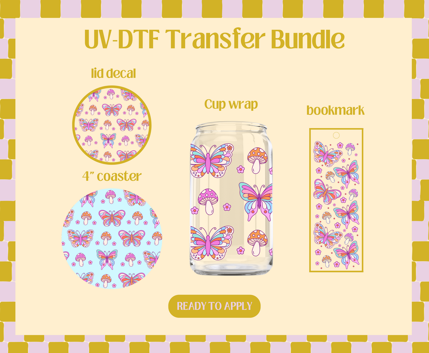 Retro Butterfly Mushies UV-DTF Transfer Bundle