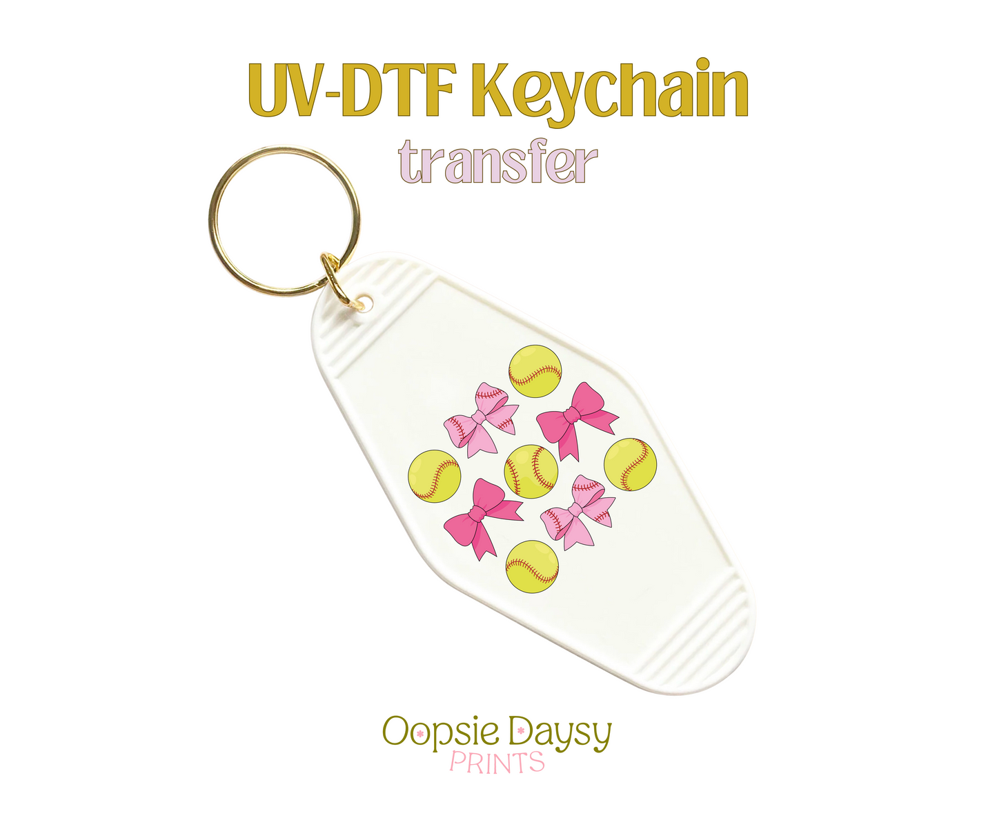 Softball And Bows UV-DTF Keychain