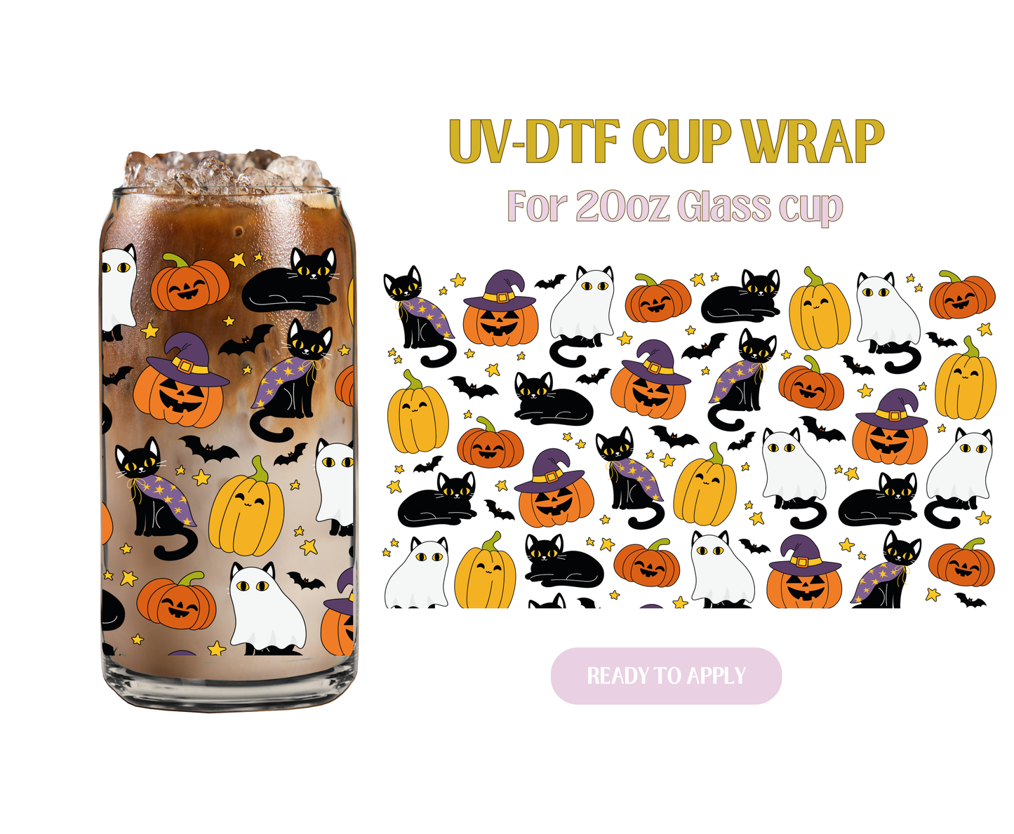 Spooky Cutie Cats 20oz UV-DTF Wrap
