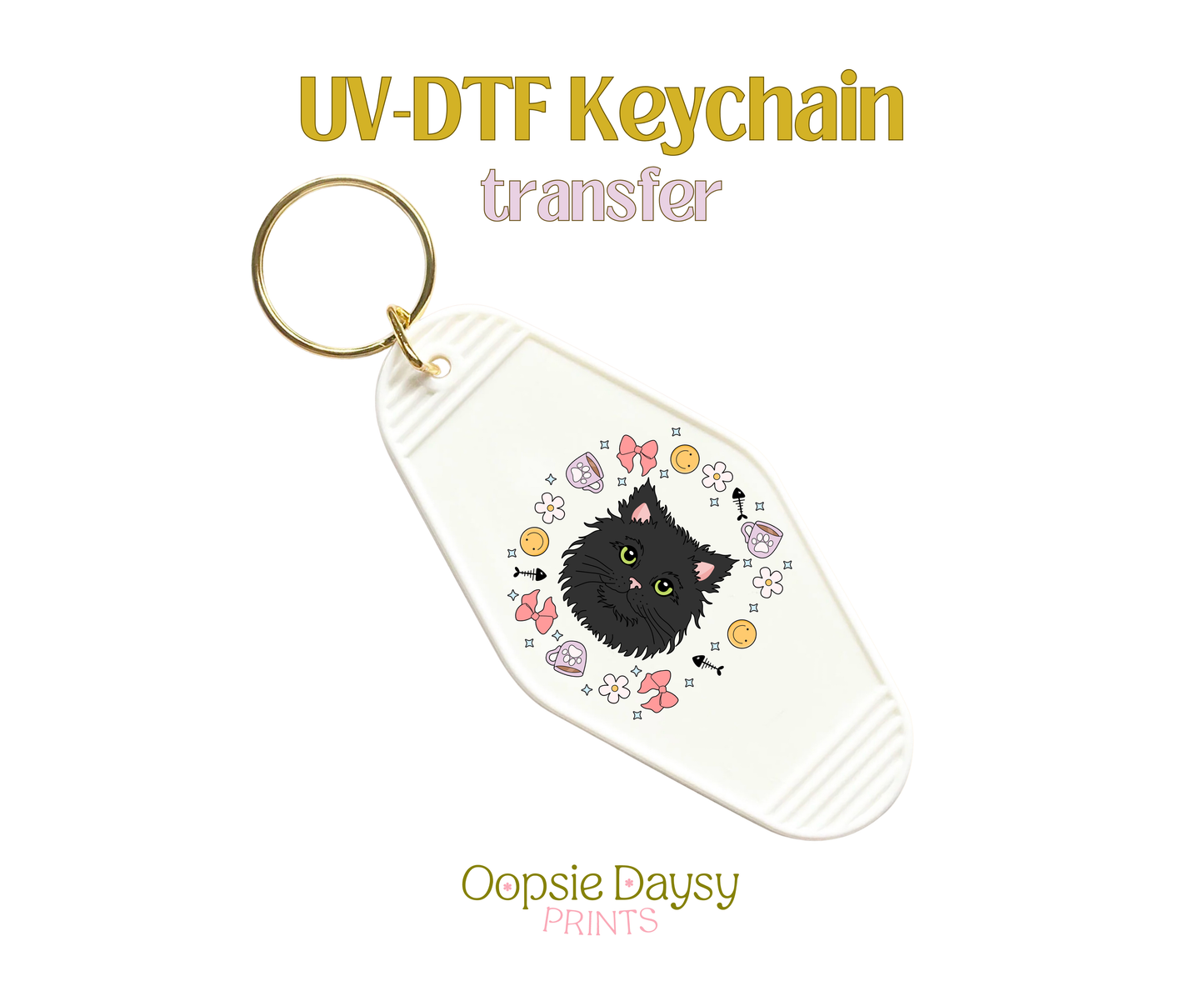 Spring Black Cat Vibes UV-DTF Keychain
