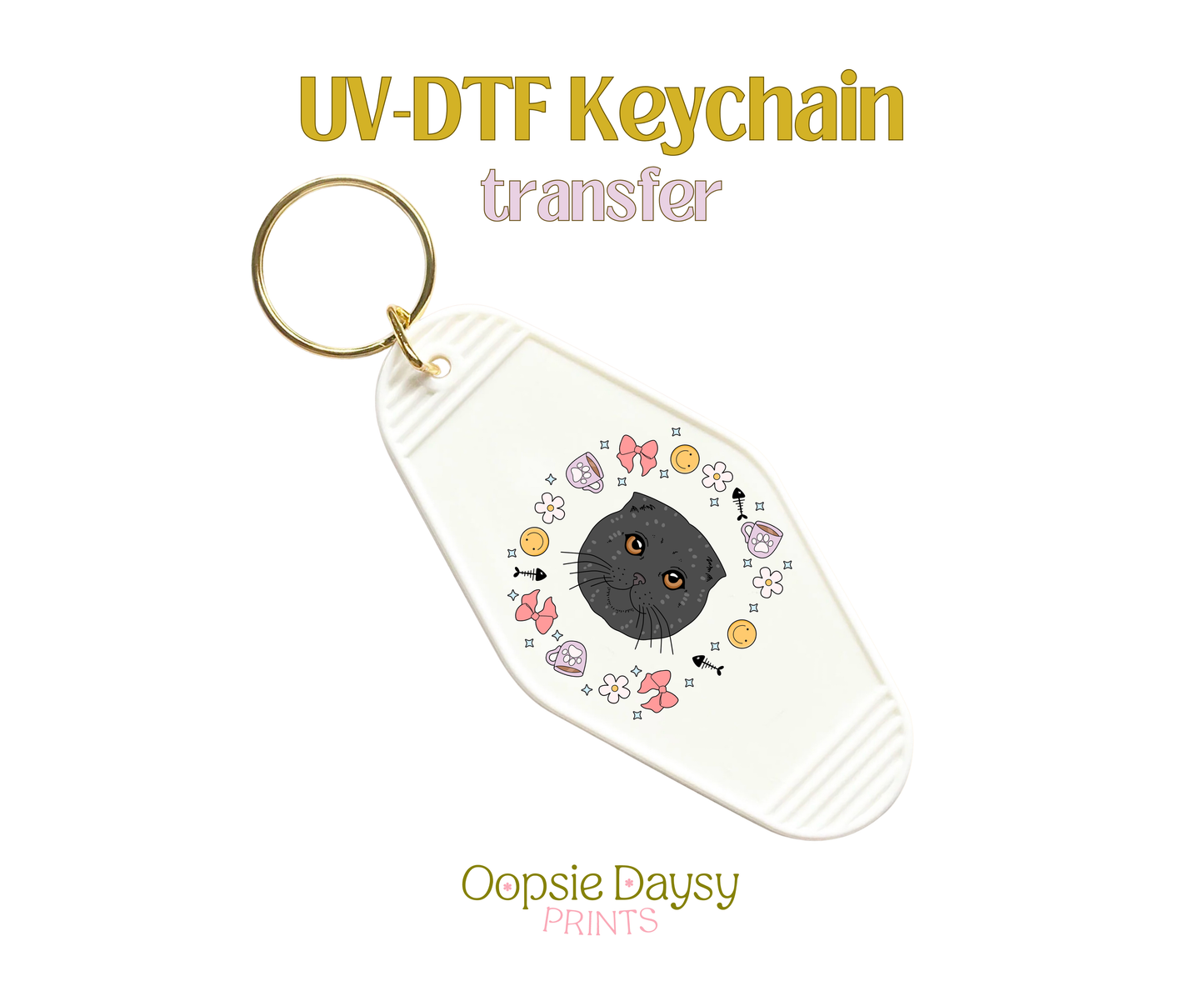 Spring Dark Grey Cat Vibes UV-DTF Keychain