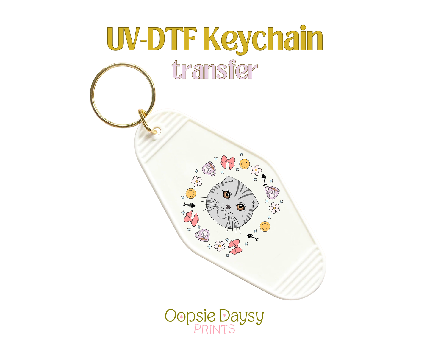 Spring Light Grey Cat Vibes UV-DTF Keychain