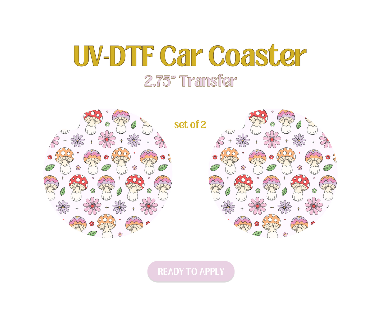 Spring Mushrooms Black UV-DTF Car Coaster