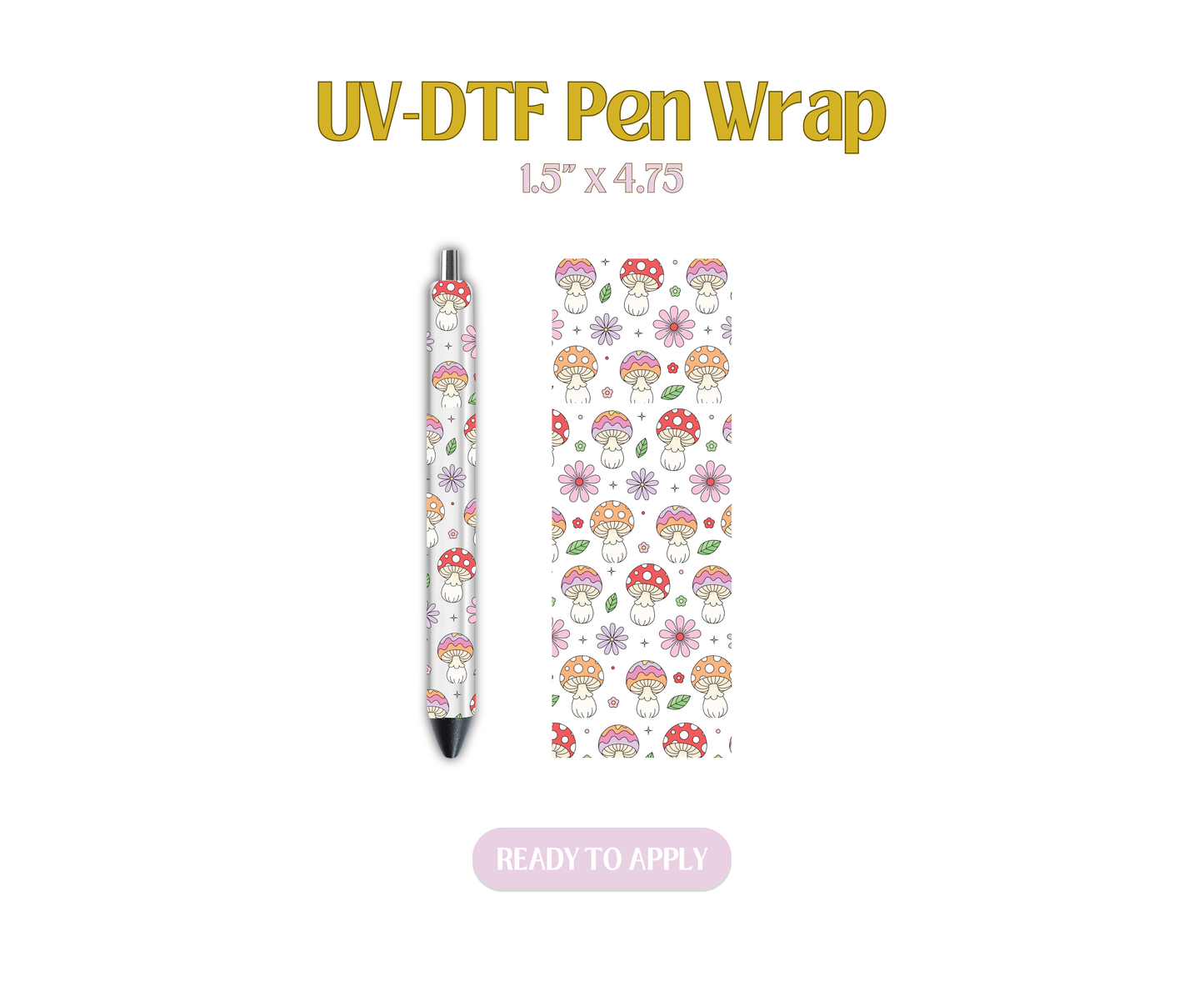 Spring Mushrooms Black UV-DTF Pen Wraps