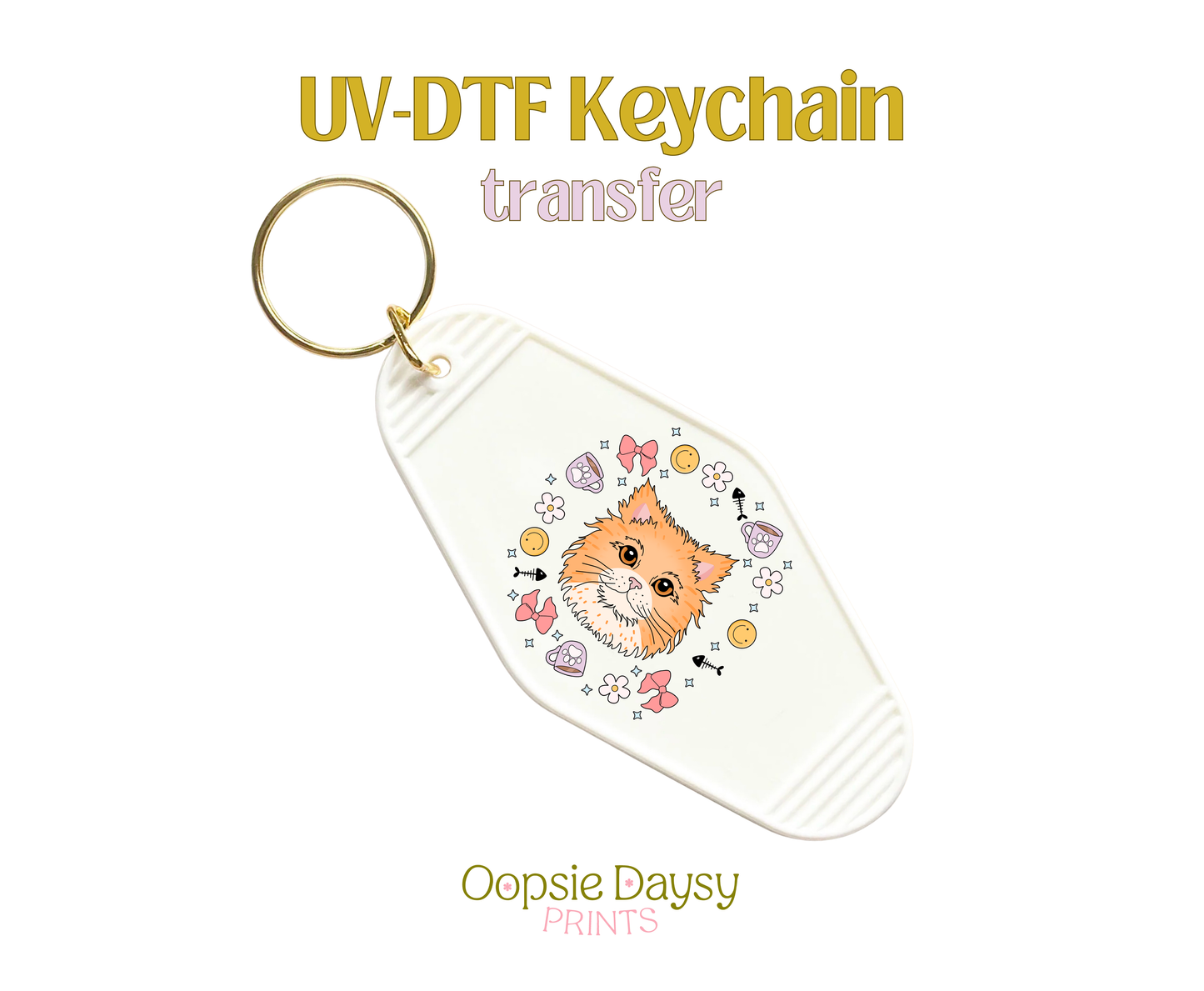 Spring Orange and White Cat Vibes UV-DTF Keychain
