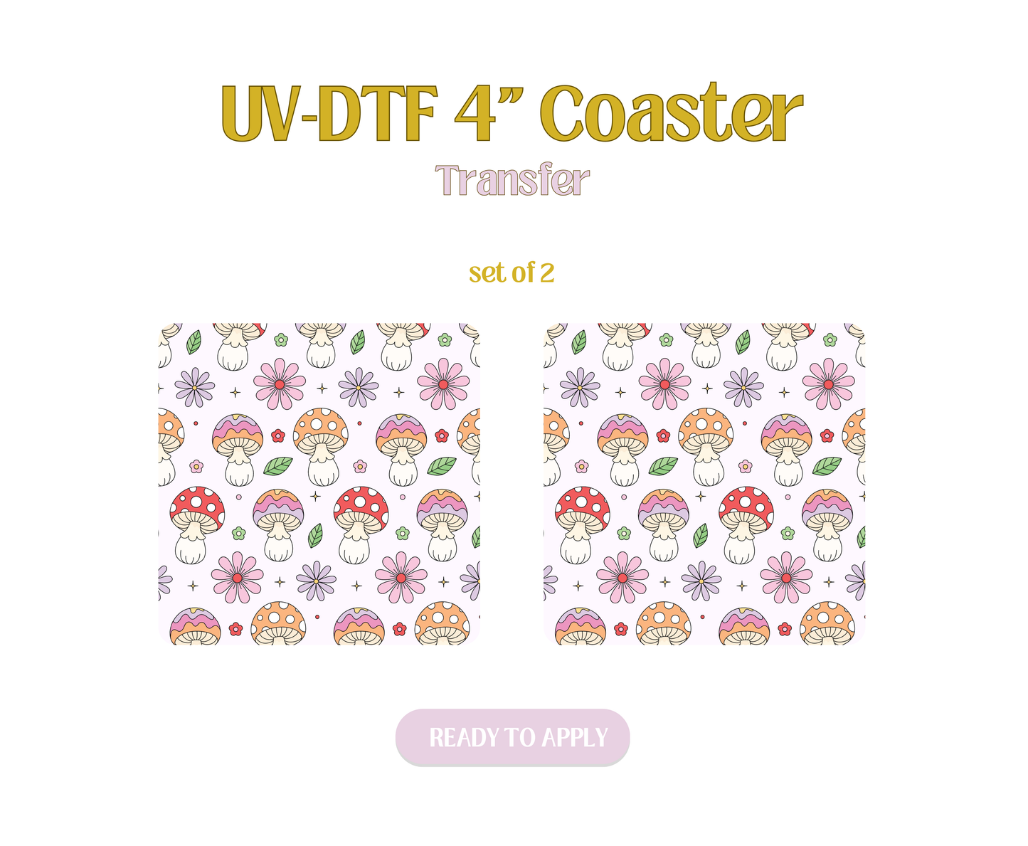 Spring Mushrooms Black UV-DTF 4" Coaster