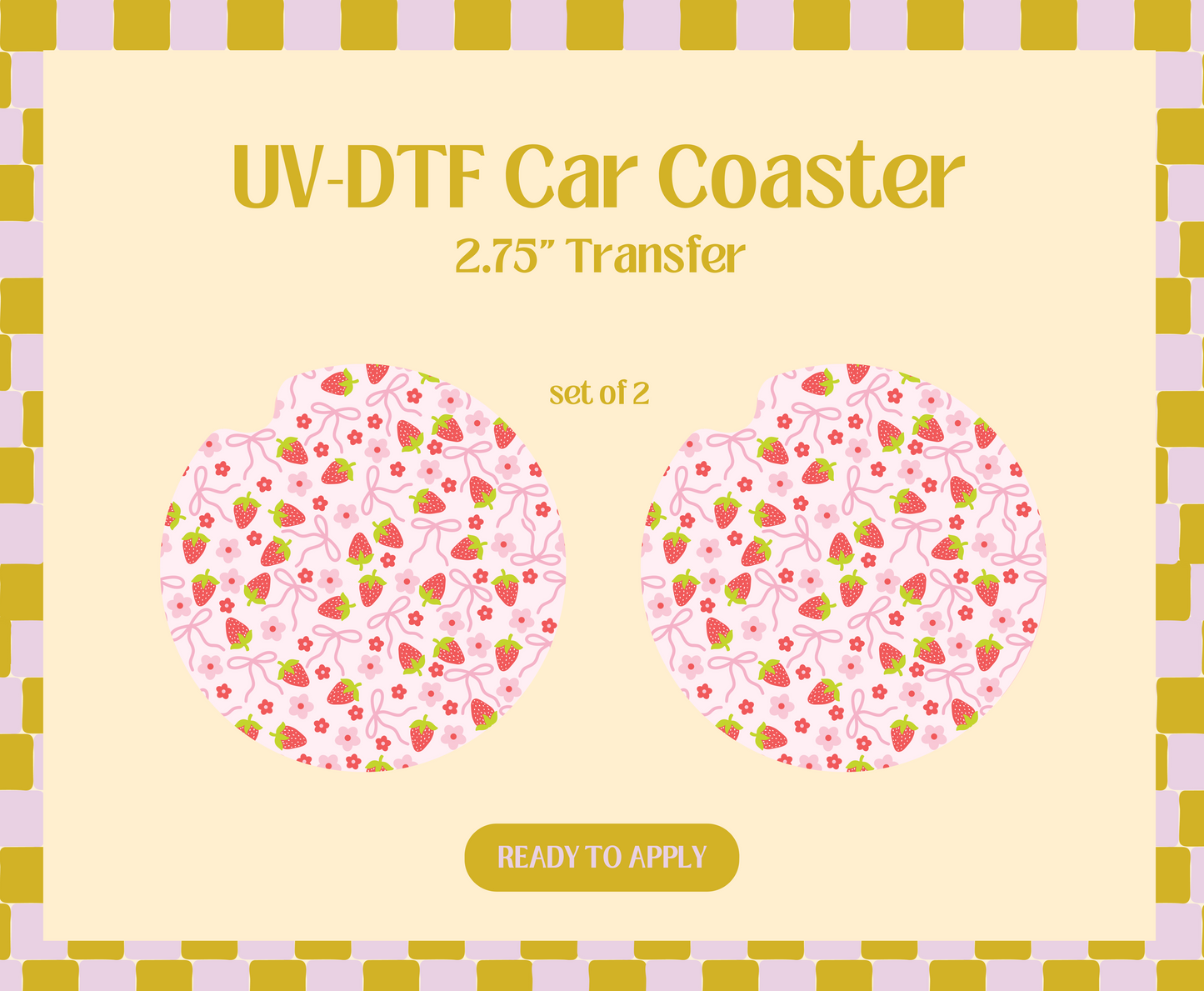 Strawberry Bow UV-DTF Car Coaster