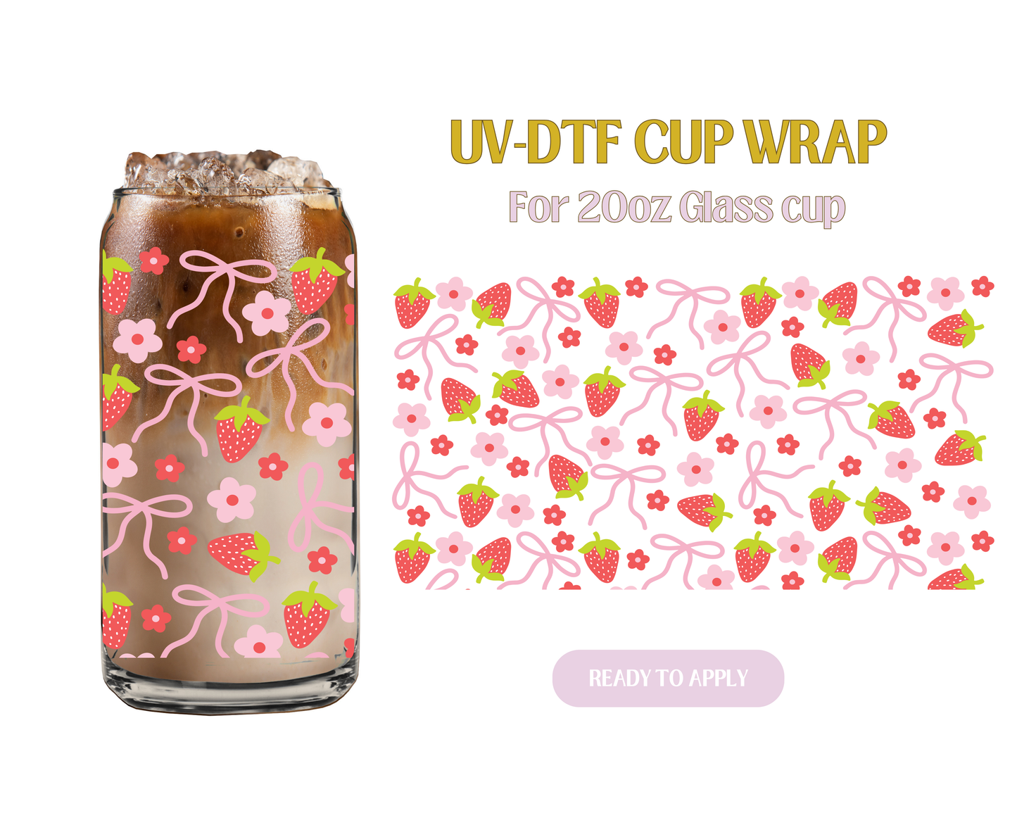 Strawberry bow 20oz UV-DTF Wrap