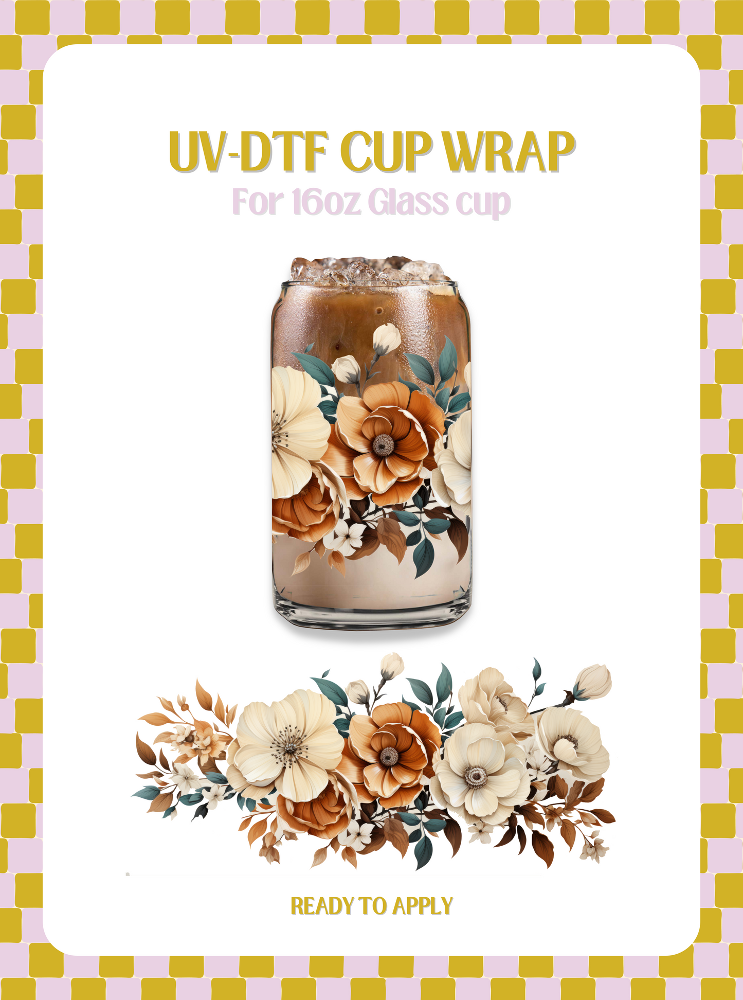 3D Beige Flowers UV-DTF Wrap