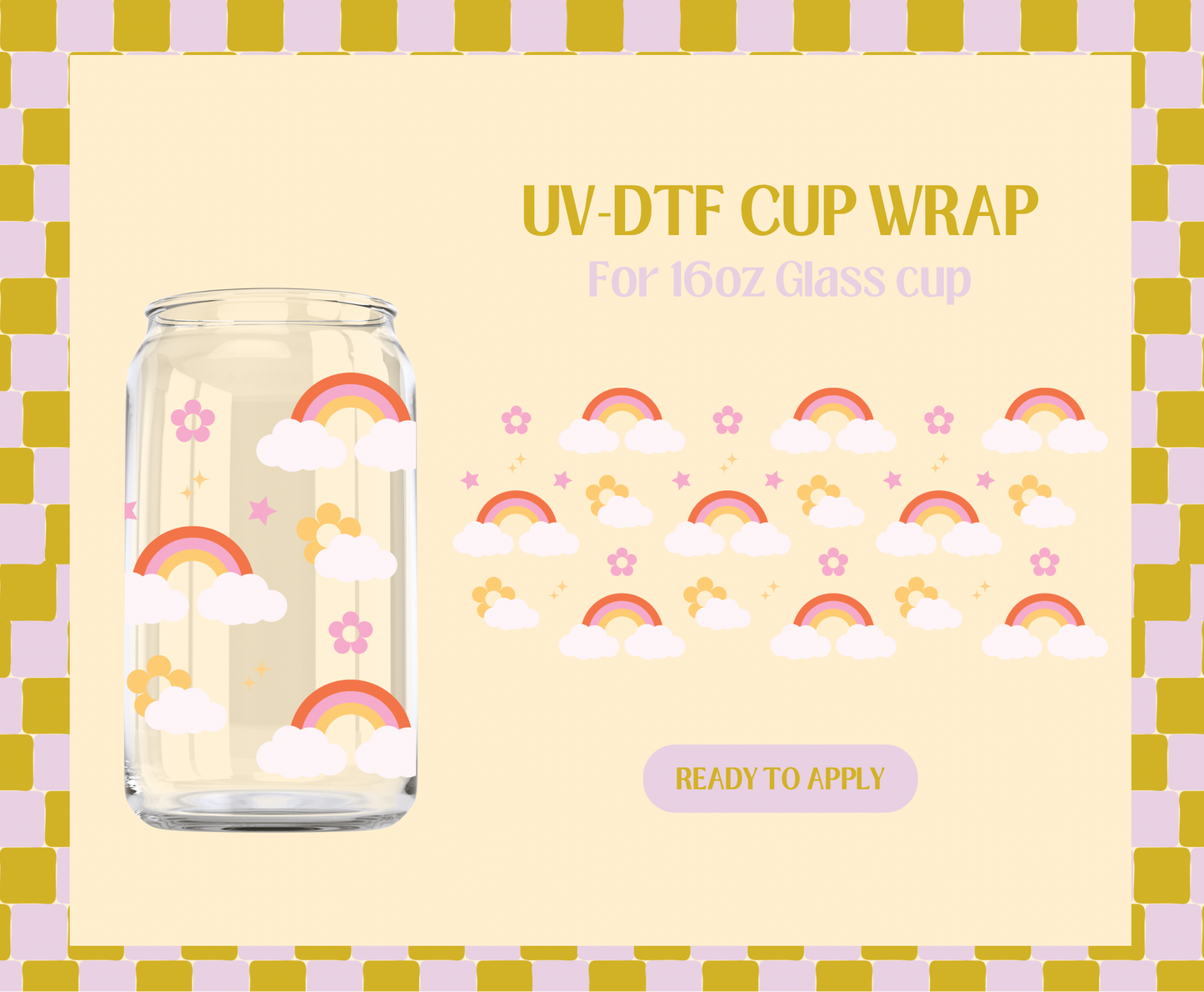 Retro Rainbow and Clouds UV-DTF Wrap